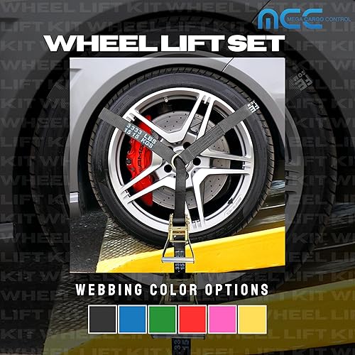 Miniatura 6 de Mega Cargo Control Juego de 4 correas de lazo de anillo O de elevación de rueda de 2 pulgadas x 10 pies con (4) trinquetes de 2 pulgadas, (4)