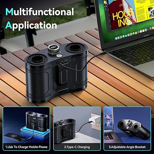 Miniatura 6 de Ventilador de cintura portátil de 21000 mAh, 100 velocidades, 34000 rpm, fuerte flujo de aire, ventilador de cinturón con hasta 145 horas de tiempo