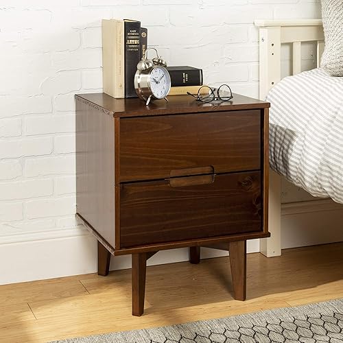 Walker Edison Brynn Modern 2-Piece Solid Wood Groove Handle Nightstand Set, 2 pack, Walnut