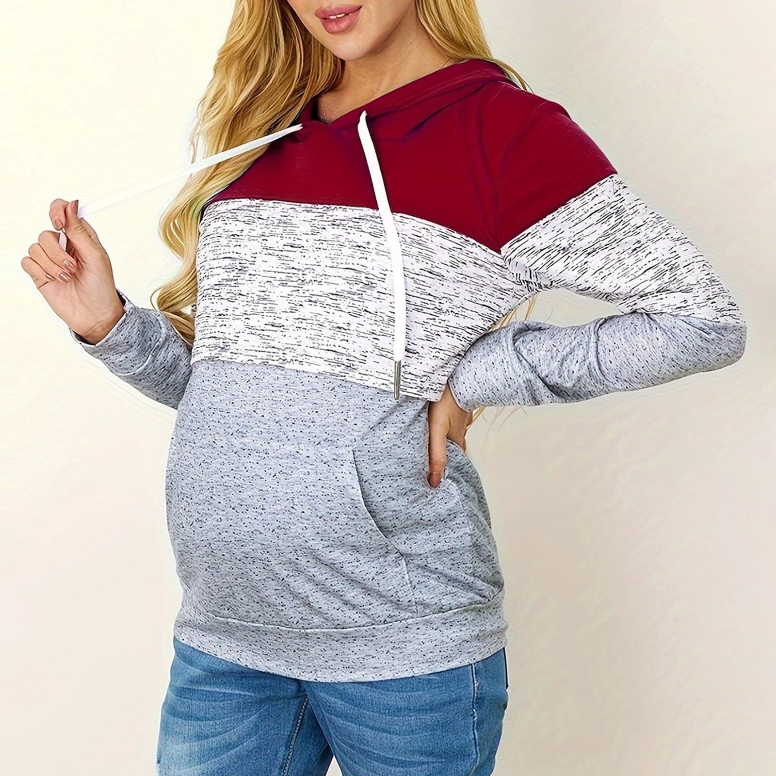 Maglione da allattamento da donna, in cotone, a maniche lunghe, tinta unita, con collo alto, a doppio strato, per allattamento e allattamento