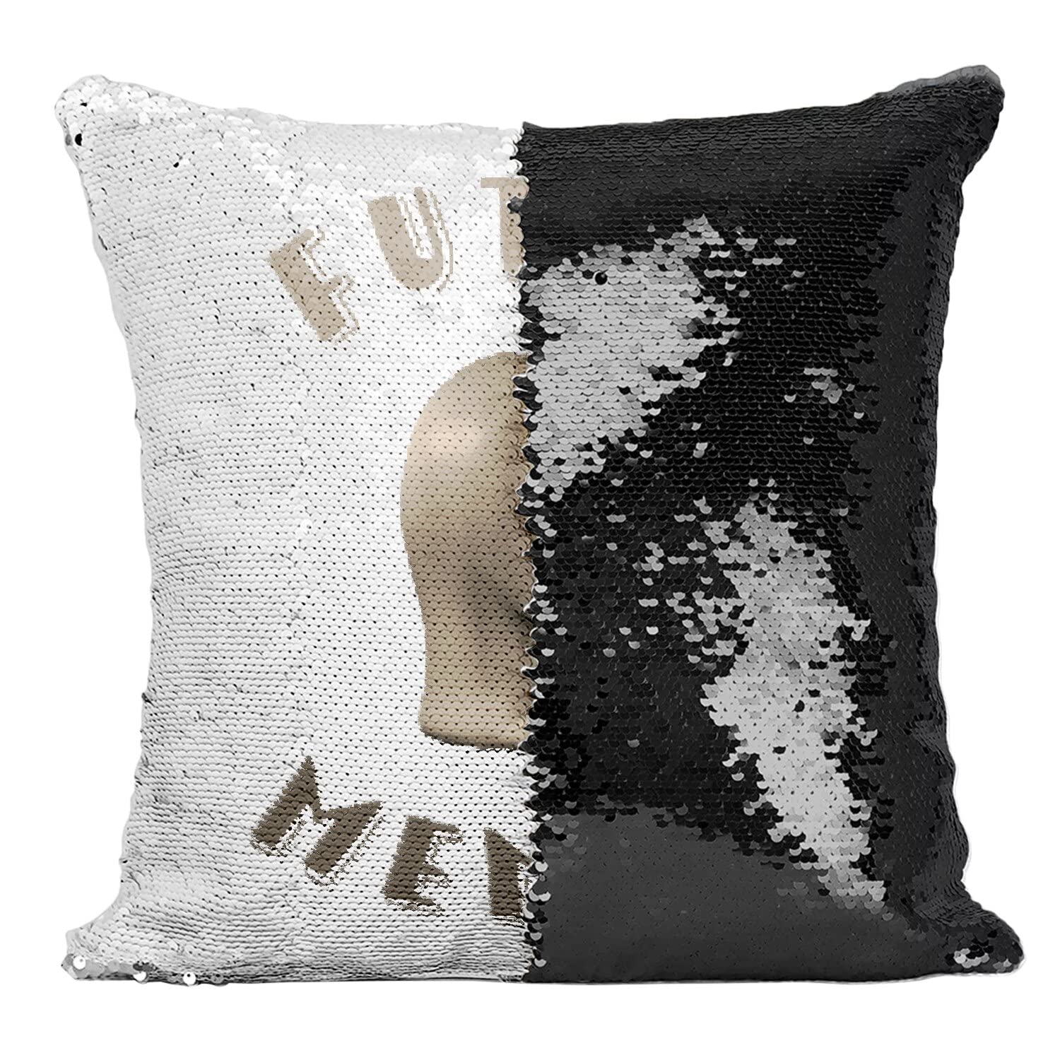 Coussin paillettes noir Futur Memer pour decorer un salon de geek passionne