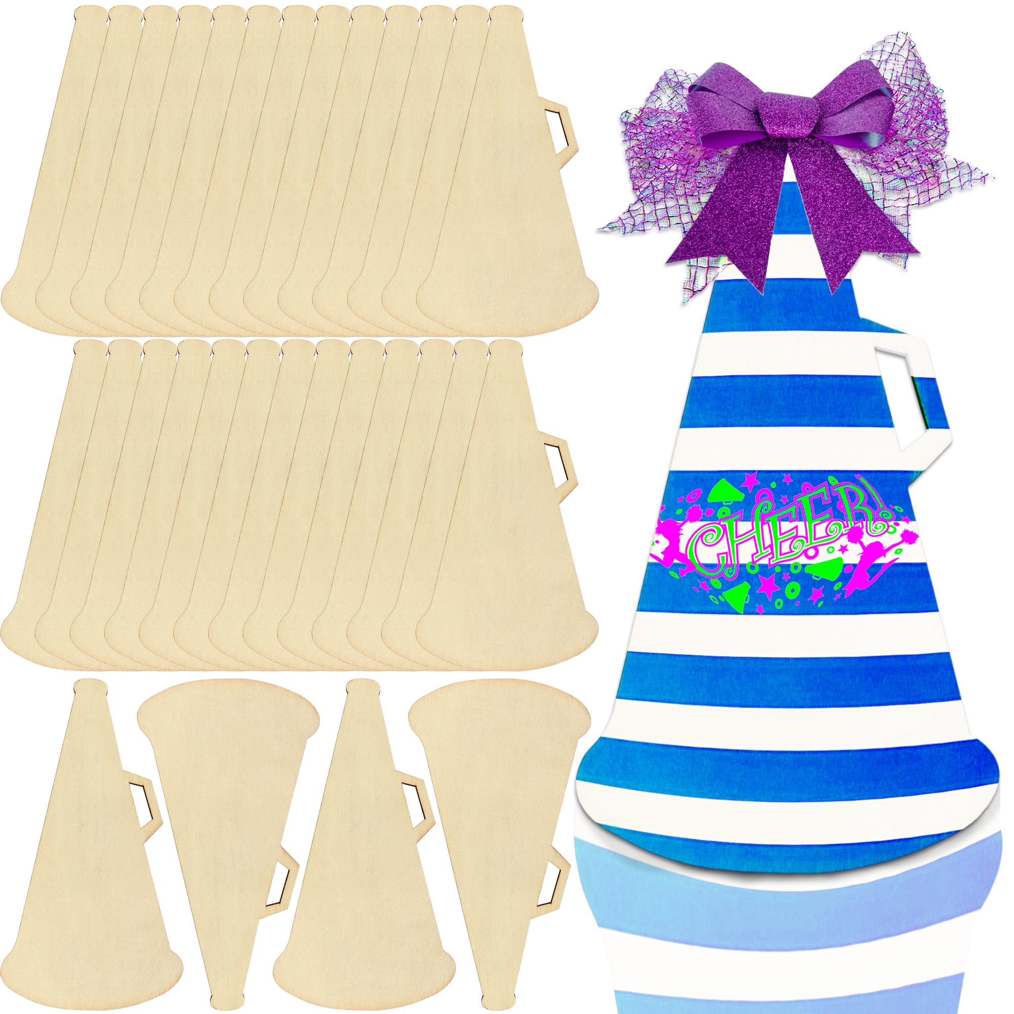 30 Pcs Unfinished Wood Megaphone Cutouts DIY Megaphone Cutouts Cheerleader Megaphone Board for Ornaments Crafts Party Supplies, 6 Inch