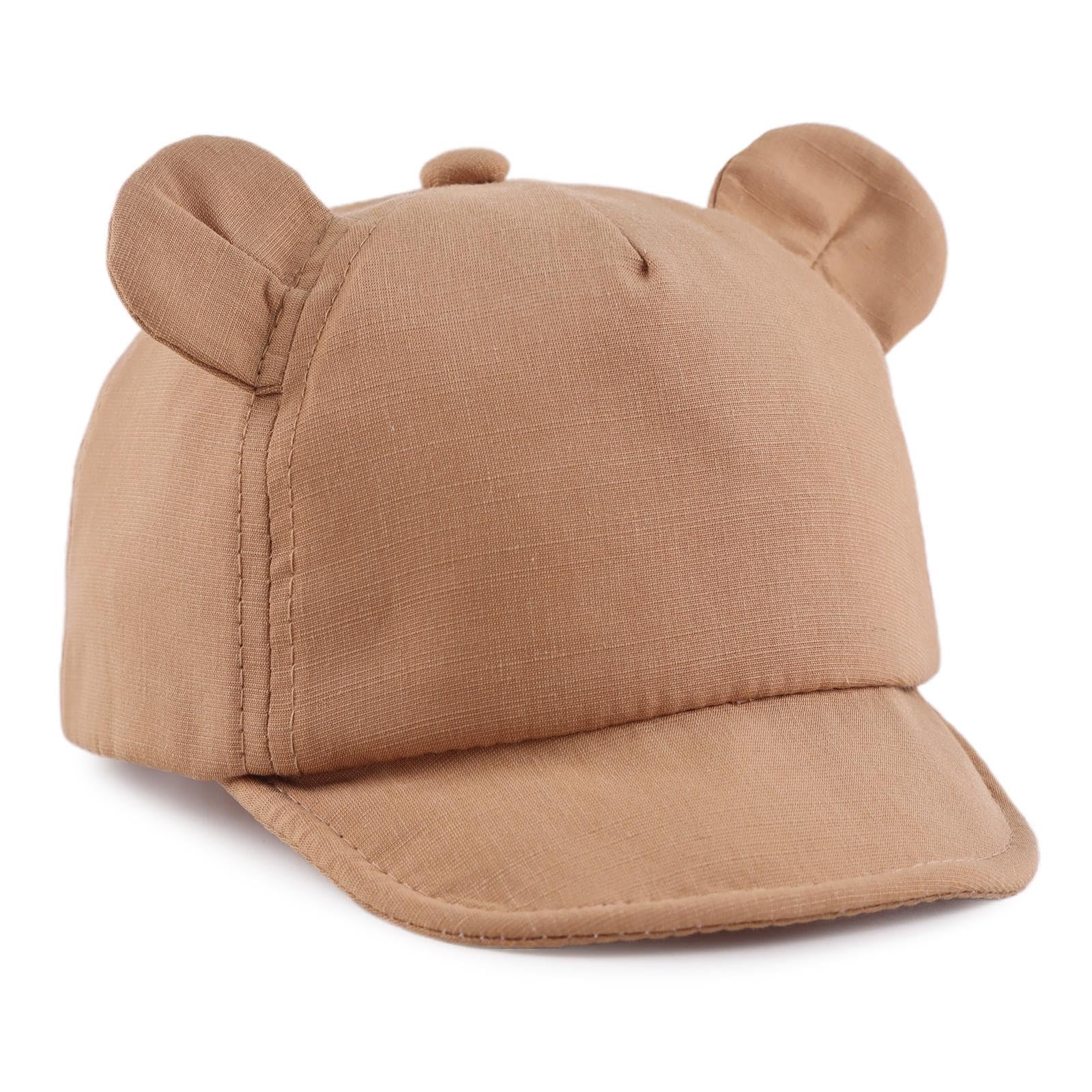 Lcaiualu Baby Baseball Hat for Toddler Bear Sun Hats Cotton Infant Ball Caps Kid Adjustable Baseball Cap for Boys Girls 3-24M