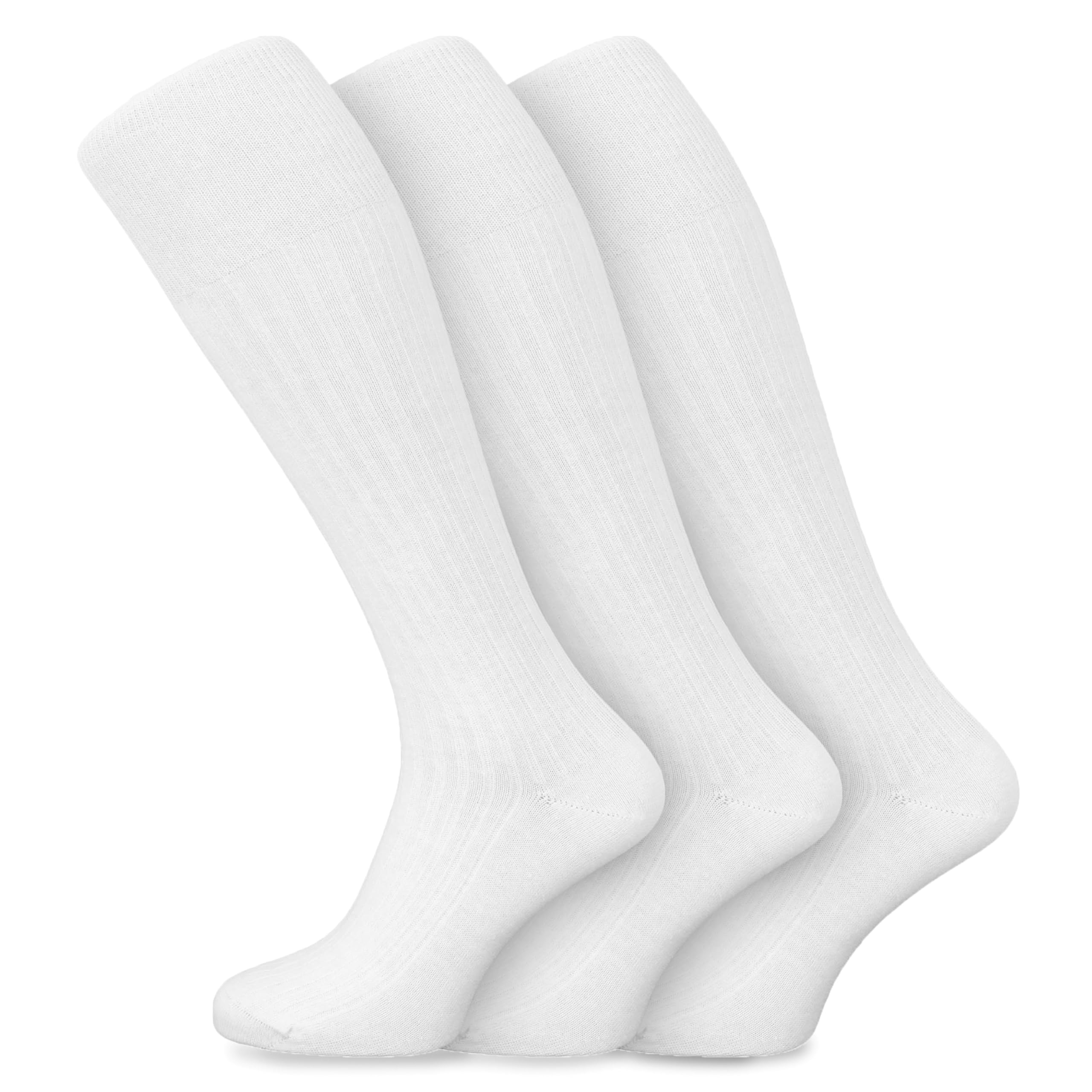 SocksmadMen's Non Elastic 100% Cotton Socks - 3 Pair, Sizes UK 6-11, Black/Navy/Grey, Knee High Diabetic Friendly, Smooth Toe Seam, Lightweight & Breathable - Gentle Stay-Up Fit - Designed in England