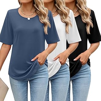 Huukeay 3 Pcs Womens Half Sleeve Top Elbow Length T Shirt Women Round Neck Basic T Shirt Summer Casual Blouses