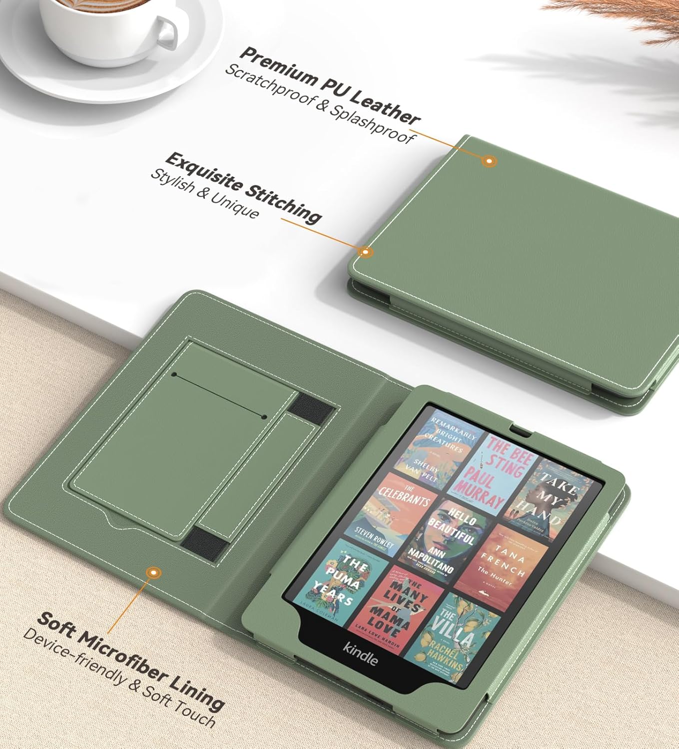 MoKo Magnetic Case for 7"/6.8" Kindle Paperwhite Signature Edition(12th/11th Gen-2024/2022) and Kindle Colorsoft-Compatible with iPhone Magsafe for Samsung/Anker Wireless Charging Pads, Celadon