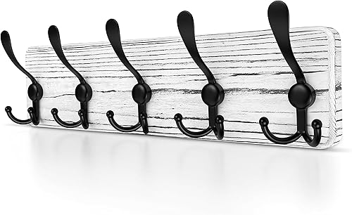 SAYONEYES Perchero rústico de pared con 5 ganchos para colgar  Madera real de pino maciza de 17 pulgadas  Perchero de pared para baño, dormitorio,