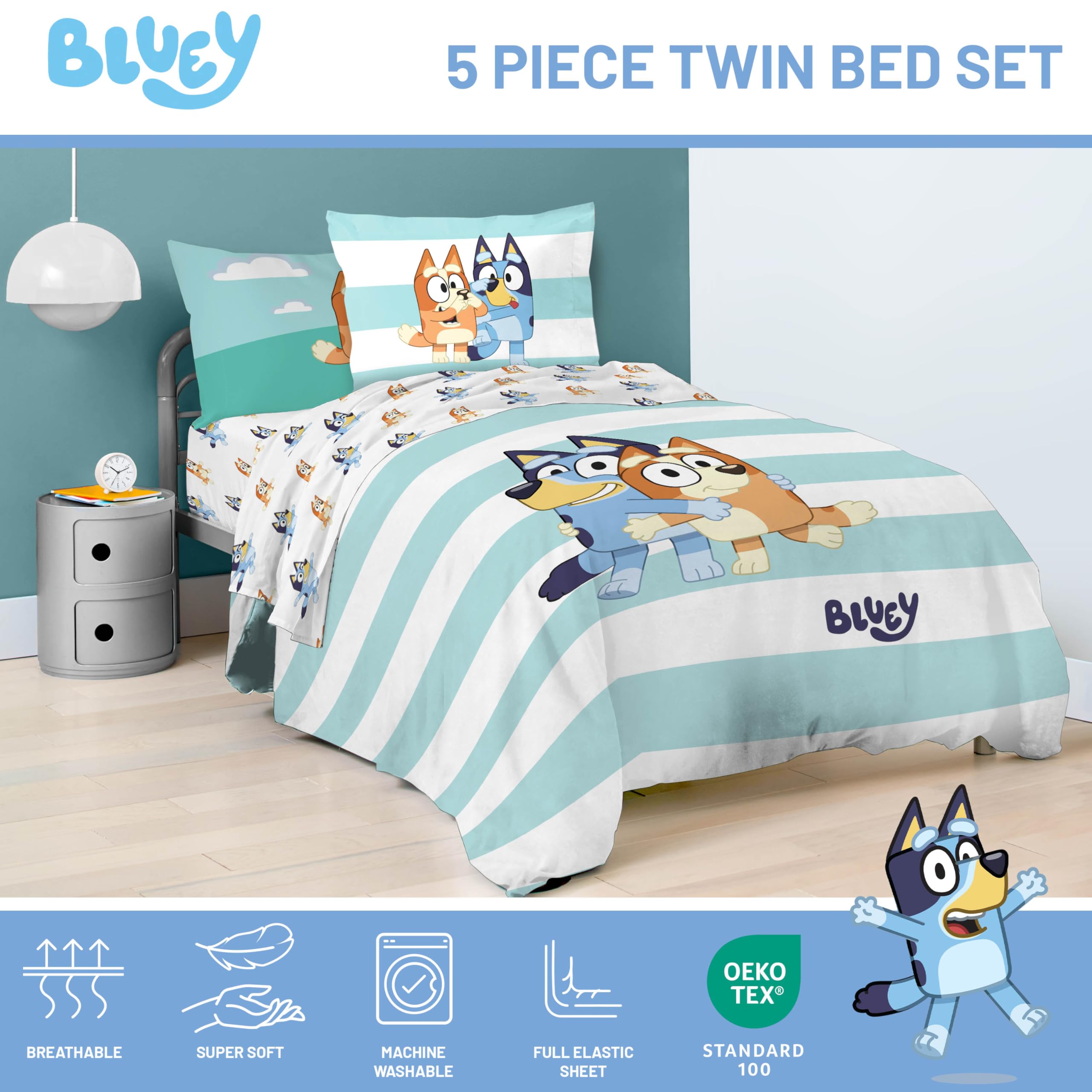 Jay Franco Bluey & Bingo 5-Piece Twin Microfiber Bedding Set