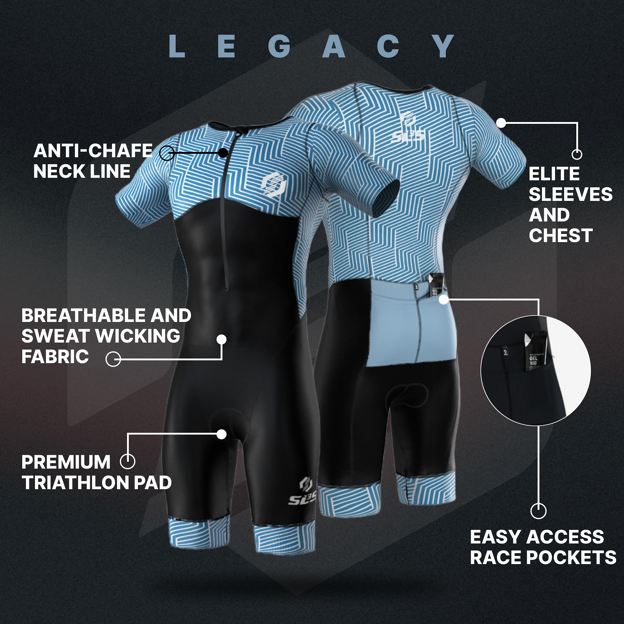SLS3 Traje de Triatlón para Hombre - Tri Suit con Mangas Aerodinámicas para Hombre - Tejidos PRO FX para Triatlón Masculino (Ocean Blue Blur, L)