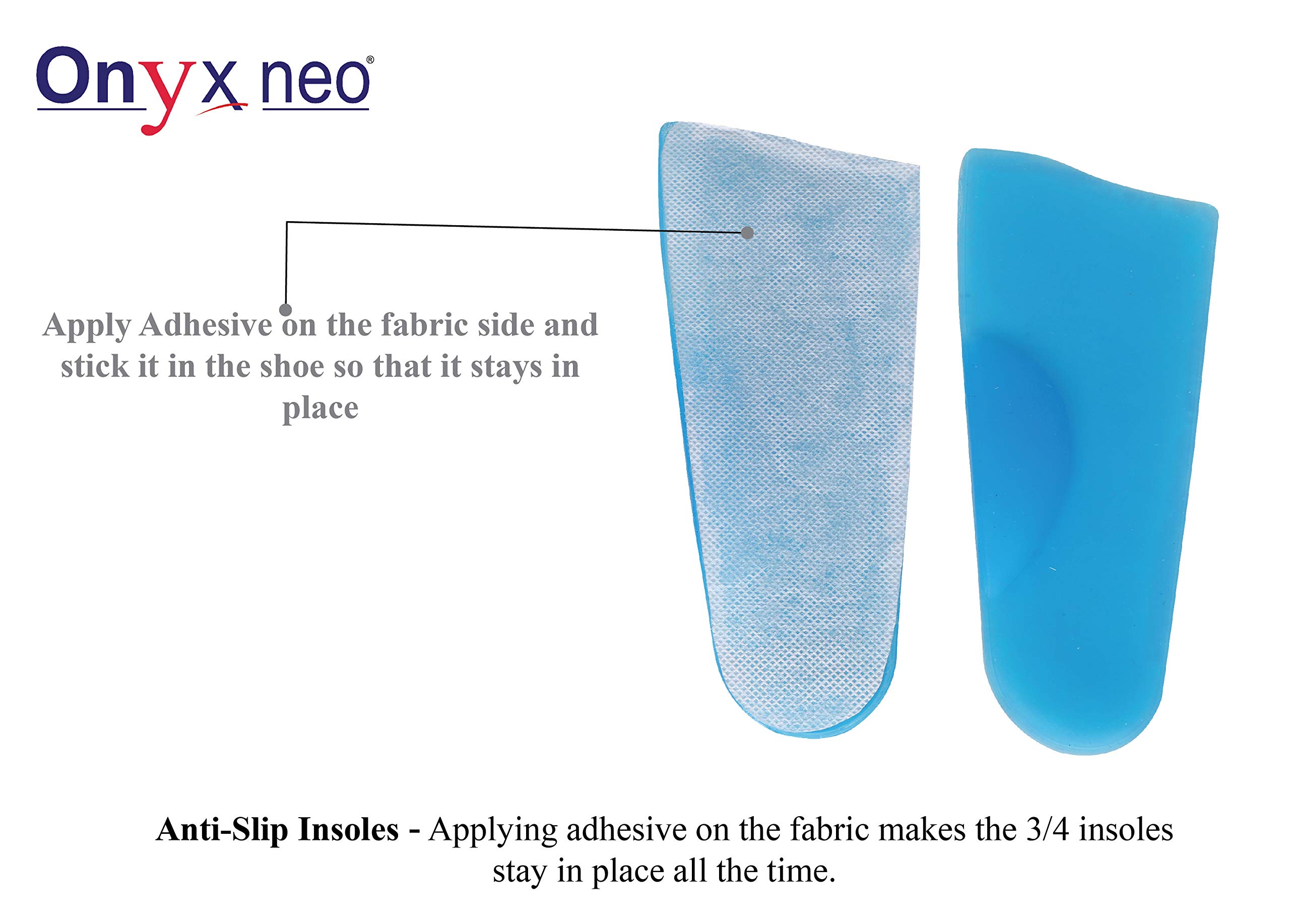 ONYXNEO Silicone 3/4 Insole with Medial Arch Support for Adults- Cushioning, Soft and Bouncy Feel β(Pack of 1 Pair), Universal Size 3