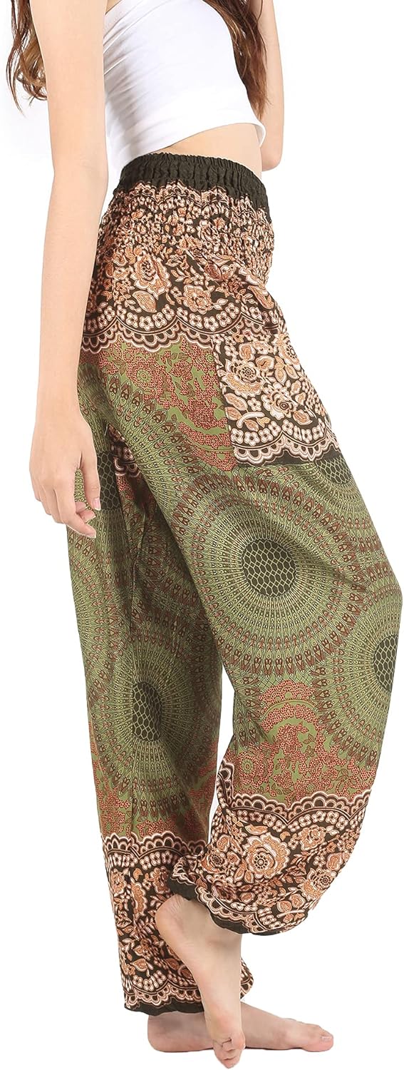 Boho Pants Harem Pants Yoga Trousers for Woman Bohemian Beach Pants 2-10 Honeycomb Olive