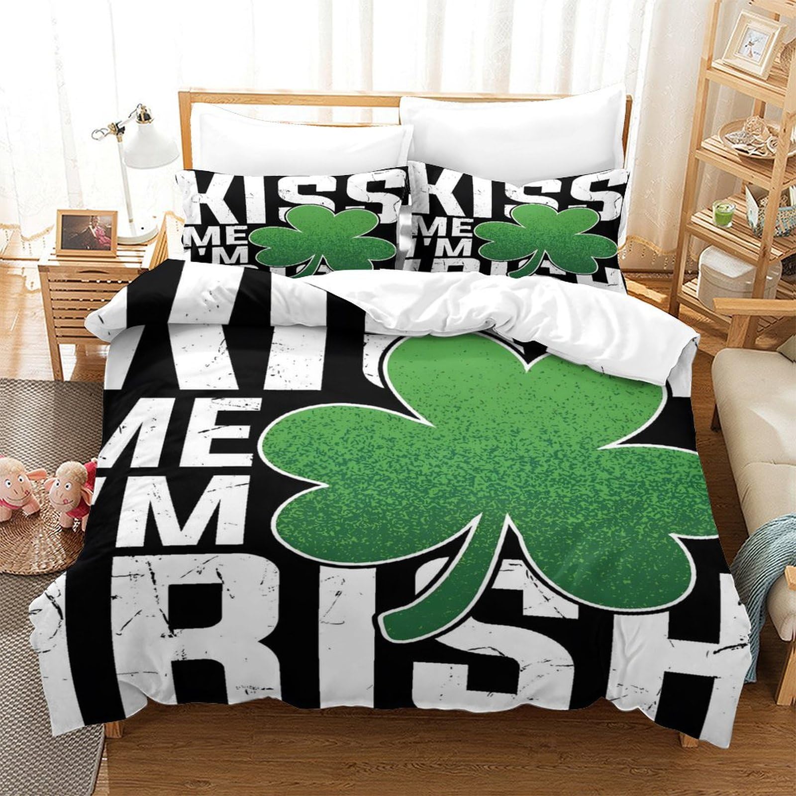 GDEKCIEAS Kiss Me I’m Irish 3Pcs Bedding Set for Boys,Duvet Cover Microfiber with Zipper,Soft Microfiber Quilt Cover for Kids And Teens Single（140x200cm）