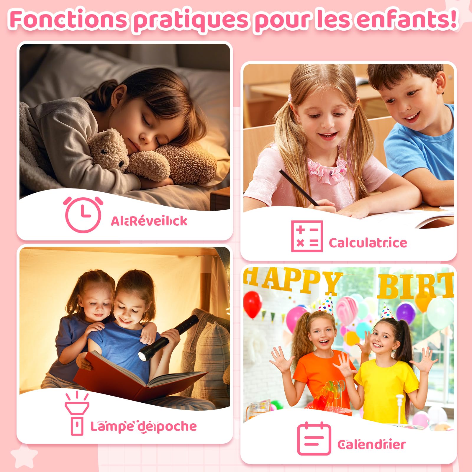 Téléphone Portable 4G pour Enfants Smartphone avec Double caméra écran Tactile de 2,8 Pouces Jouet éducatif pour garçons et Filles de 3, 4, 5, 6, 7, 8, 9 Ans Cadeau d'anniversaire Renard Rose