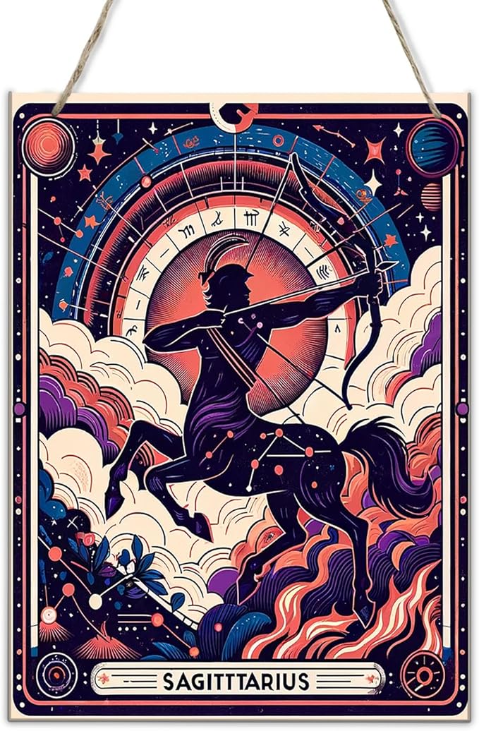 Sagittarius Centaur Zodiac Astrology Vintage Wooden signs Wall Art decor,Cosmic Star Signs Decor Hang Sign for Indoor Outdoor,Mystical Archer Horoscope Wall decor for Home,Bar Gifts 6x12inch