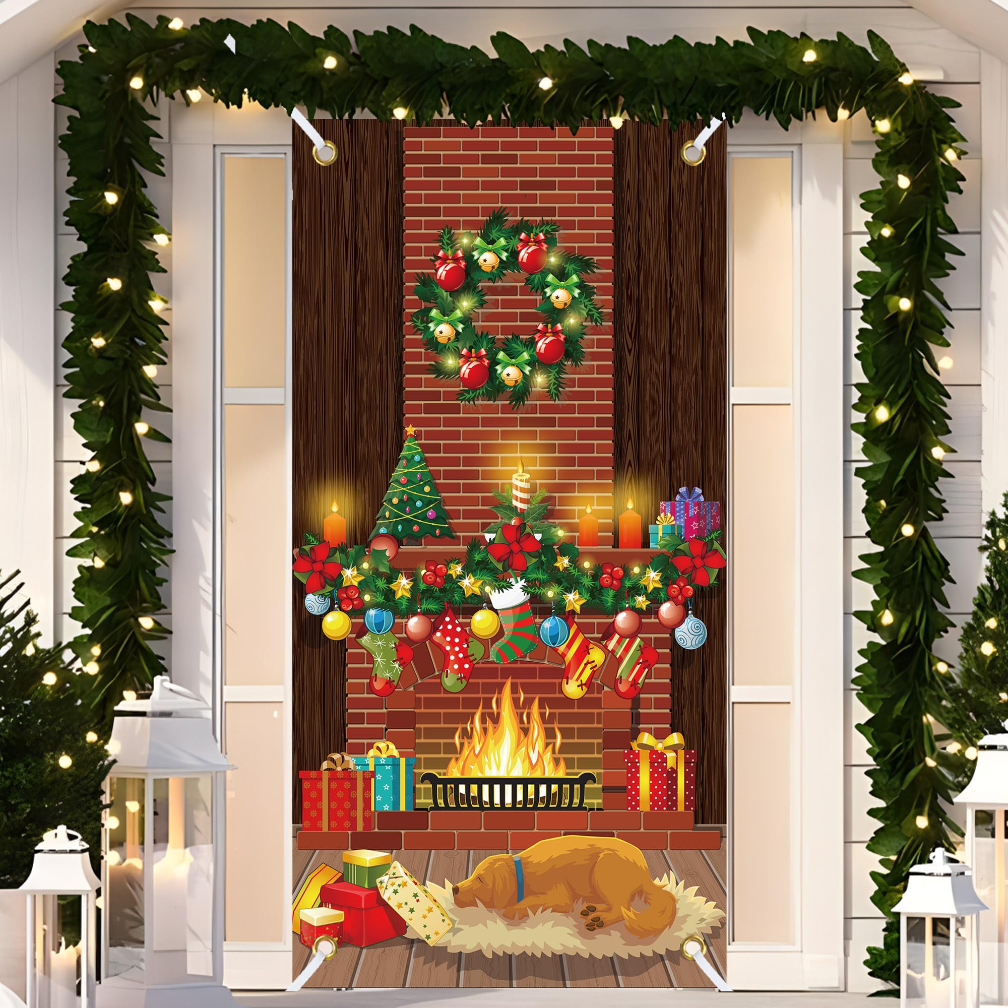 Amazon.com: Christmas Fireplace Door Cover Xmas Fireplace Door Banner ...