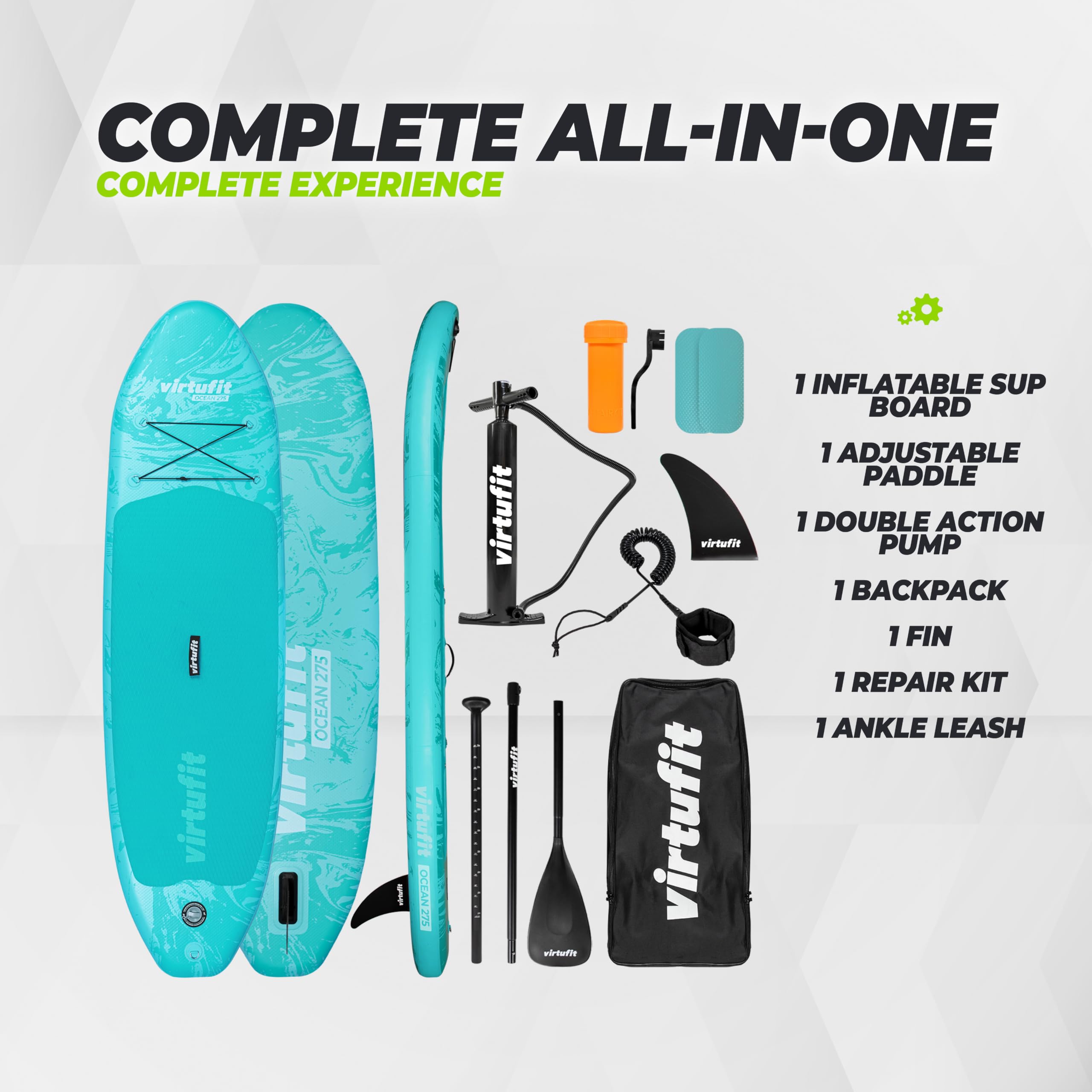 VirtuFit Tabla de SUP Ocean 275 – Negro – Incluye accesorios y bolsa de transporte