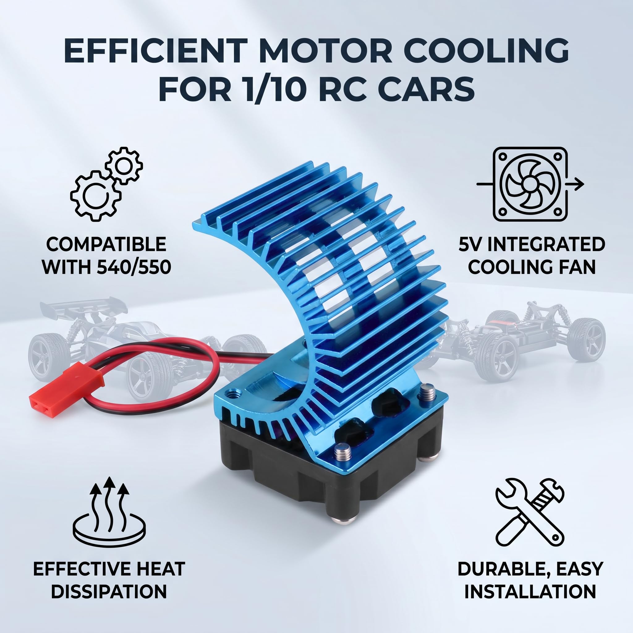 Dissipatore di Calore per Motore RC, Raffreddamento Avanzato con Ventola Dissipatore Calore 540/550 Compatibile Scala 1/10 for Piloti RC Gare Velocità Uso Quotidiano Manutenzione Modelli