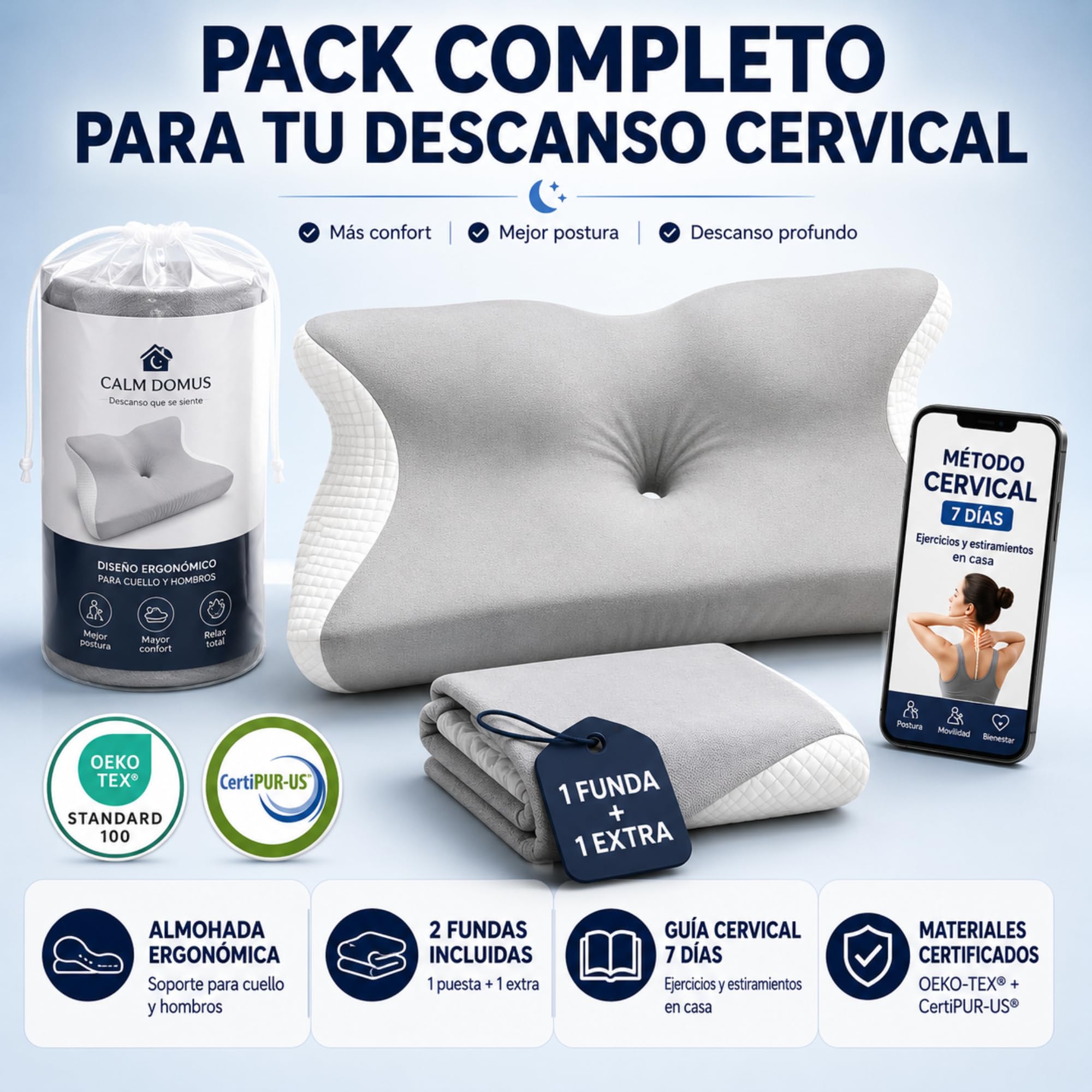 Almohada Cervical Viscoelástica - Mariposa - Cuello y Hombros - 2 Fundas