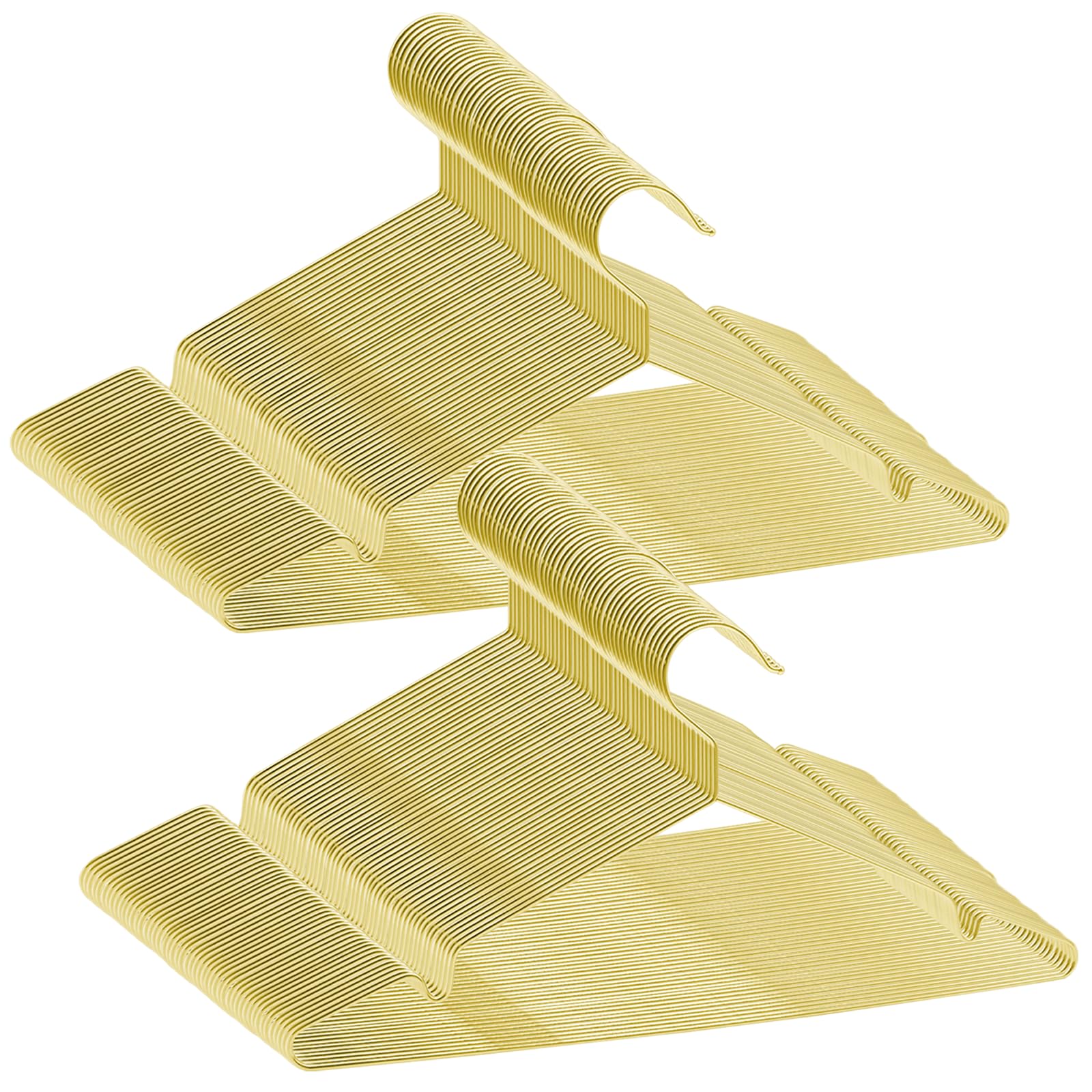 ABHENG 100 Unidades Perchas de Metal, Metal Cromado, con Ranuras Antideslizantes, Duraderas y Delgadas, Ahorran Espacio, 42 x 0,3 x 21 cm (L x B x H), Oro, AIY03100J