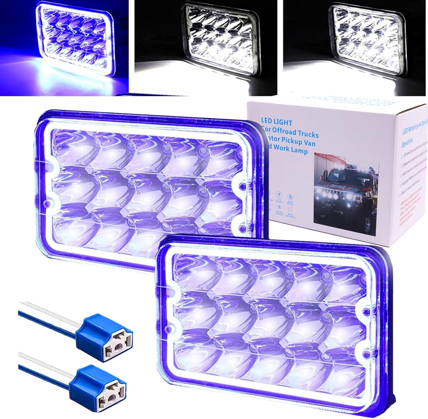 Ourbest 4x6 inch Led Lights, h4656 H4666 High/Low Sealed Beam Lamp 6x4 for W900 S10 H4 Plug H4651 H4652 H6545 Lights for Pickup Off road Truck 2Pcs (2)