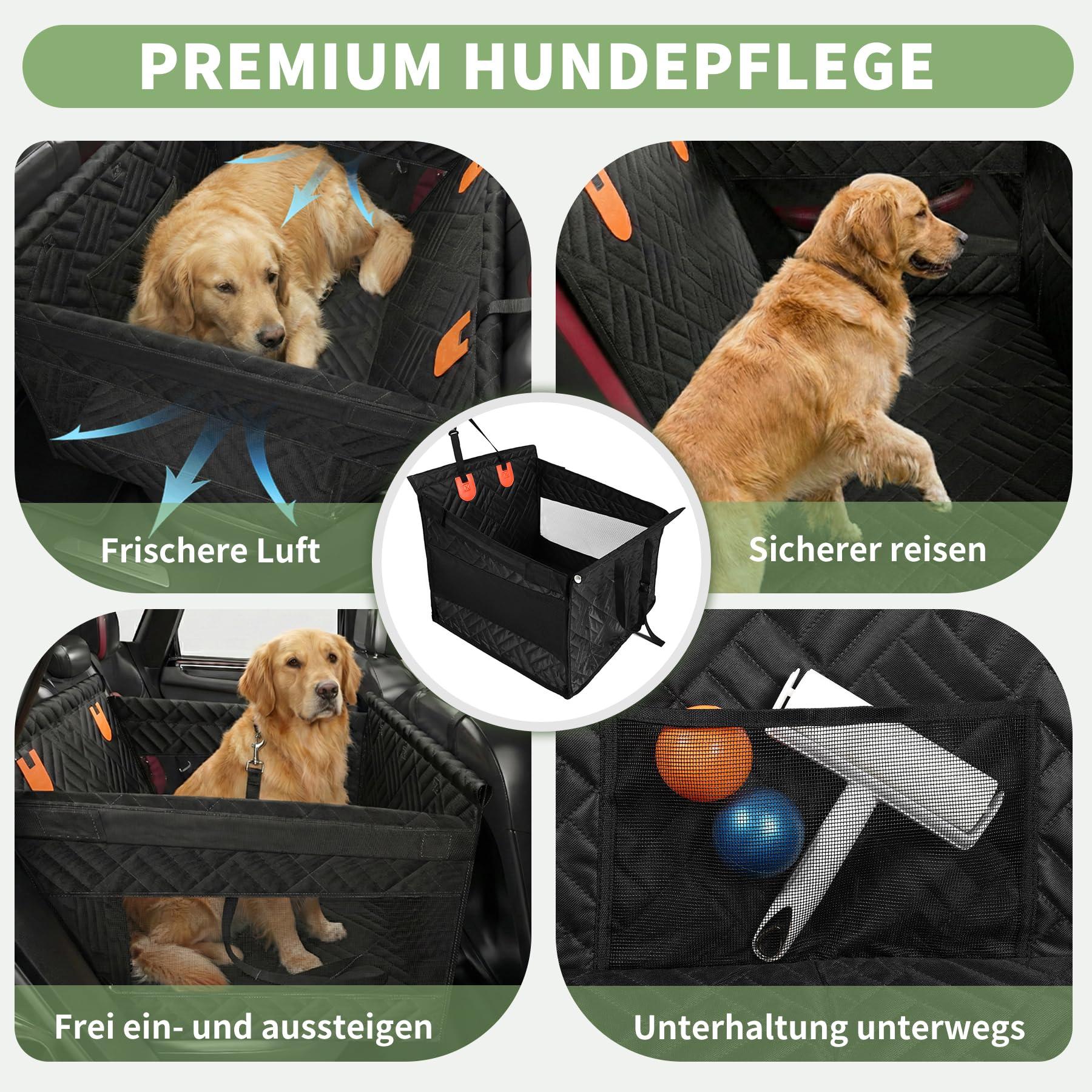 Siège auto pour chien Taille moyenne et petite ceinture de sécurité compatible avec le siège arrière S | Facile à nettoyer, matériau imperméable, avec 4 sangles de fixation, support pliable, fenêtre en maille respirante