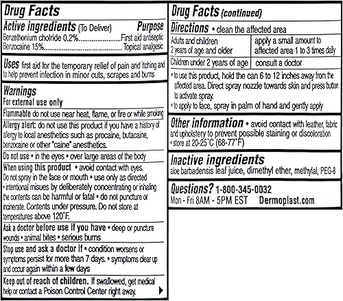 Miniatura 2 de Dermoplast Spray de primeros auxilios sin picaduras, antiséptico y analgésico para cortes menores, rasguños y quemaduras, 2 onzas