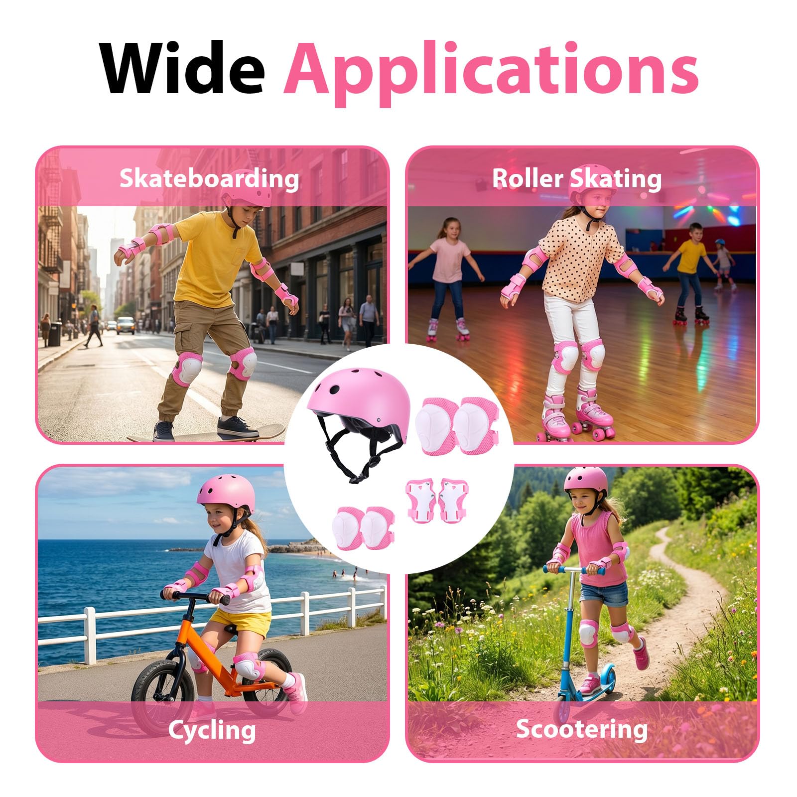Equipo de Proteccion Infantil 9 Piezas con Casco Ajustable, Rodilleras, Coderas y Muñequeras para Patinaje Ciclismo