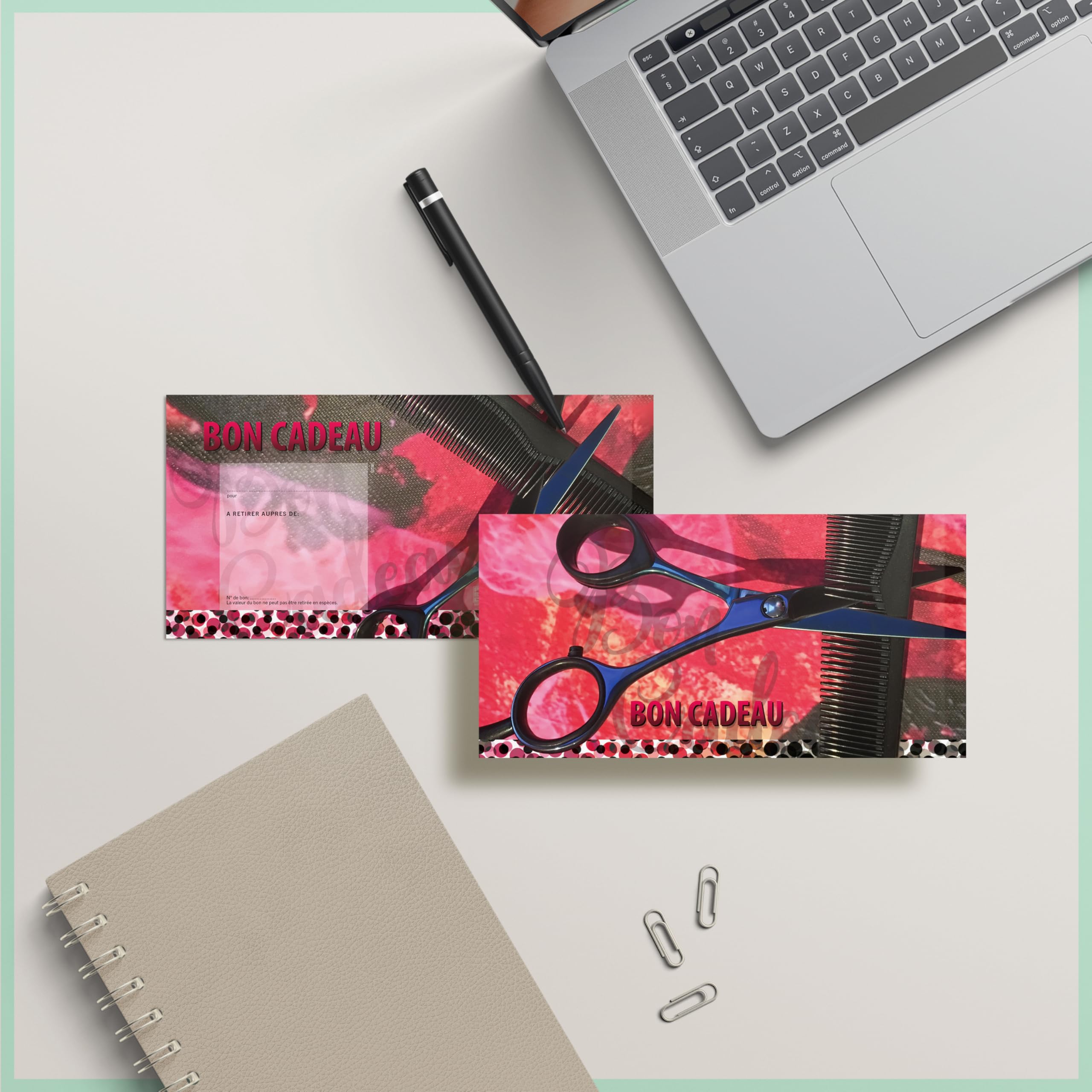 POS BON - 100 bons cadeaux à remplir avec enveloppe/nœud ruban - formulaires imprimés pour des salons de coiffure K9289F-2-100