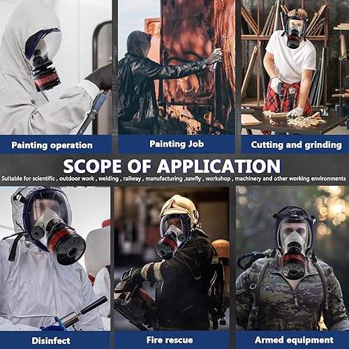 Miniatura 7 de Máscara respiradora reutilizable de cara completa con filtros de carbón activado de 1.575 pulgadas, máscaras de gas de cara completa de