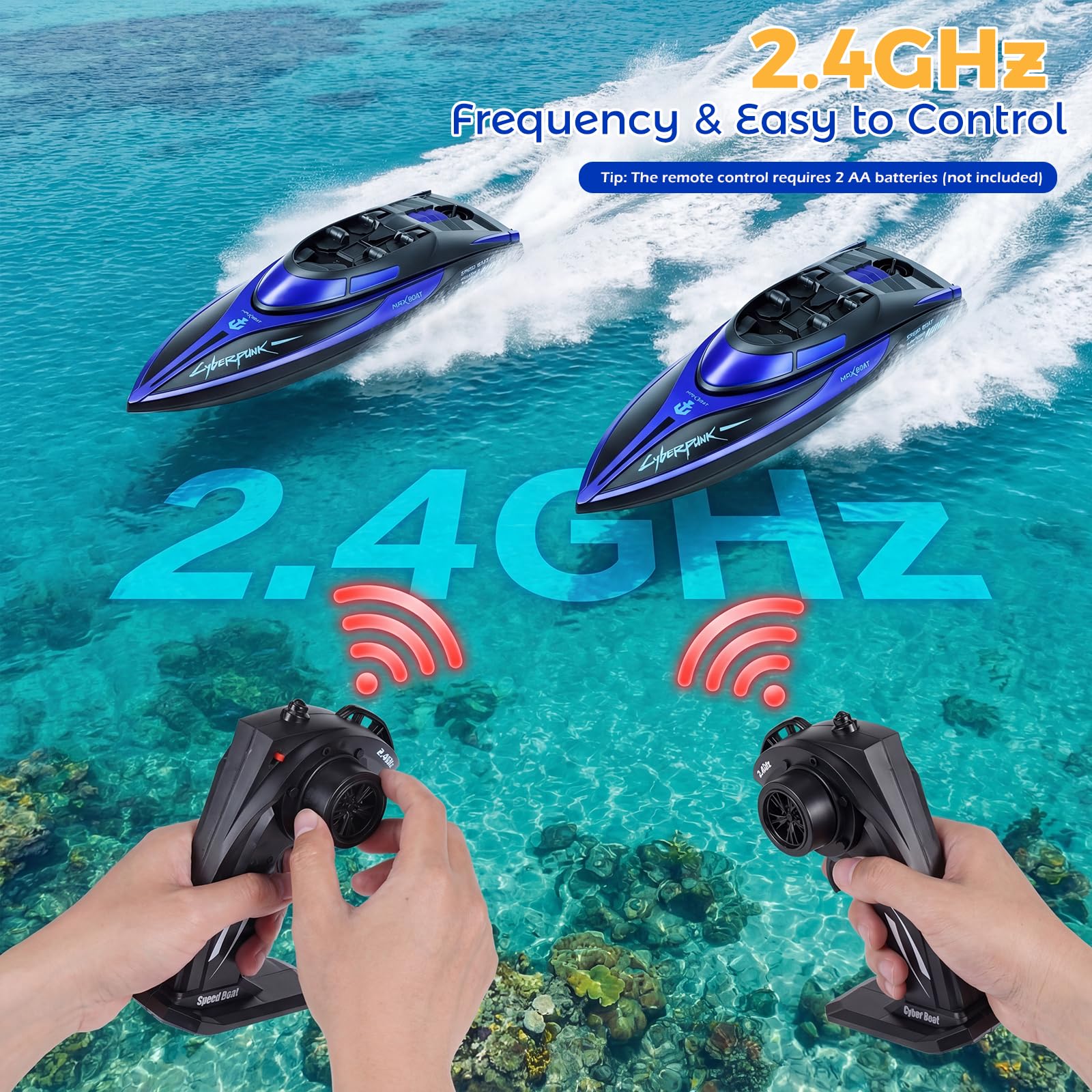 Coikes Barco Teledirigido Barcos RC con luz LED Barco de Control Remoto 2,4 GHz Barco De Carreras Rápido para Niños y Adultos Juguete de Piscina Barco Eléctrico para Mares, Piscinas y Lagos