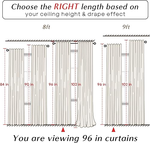 Miniatura 4 de PANELSBURG Cortinas opacas de lino de 96 pulgadas de largo para sala de estar, modernas, plisadas en la parte trasera, oscurecimiento de la