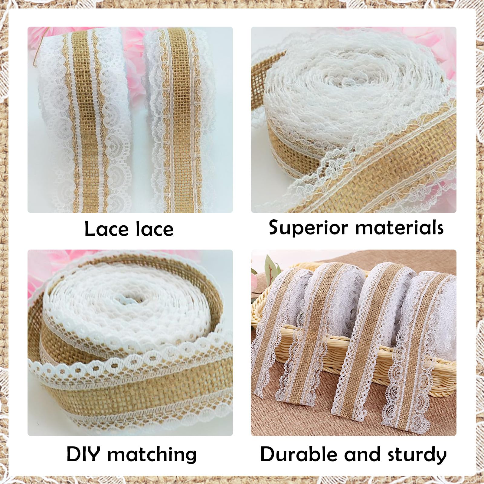 Material Artanal Para Decoración Hortícola De Yute Natural, Cinta De Encaje De Seda Y Cáñamo, 10 Metros Por Rollo - AliExprs