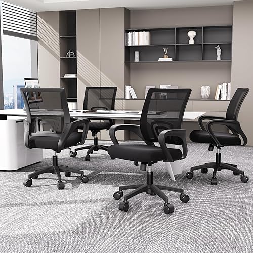 Miniatura 10 de Magshion Silla ergonómica de escritorio de oficina, silla de computadora de malla con respaldo medio, silla giratoria con respaldo transpirable y