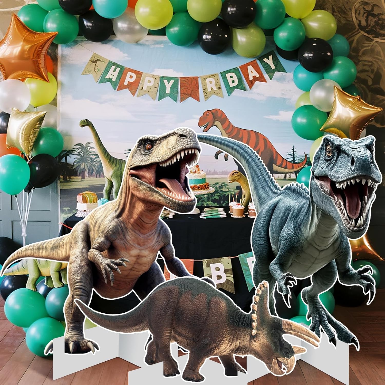 Chunful 3 Pcs Large Dinosaur Themed Decorations T-rex Stegosaurus Velociraptor Cardboard Cutout Standup Dinosaur Birthday Party Decorations Photo Backdrop for Jurassic Theme Jungle Safari Party Supply