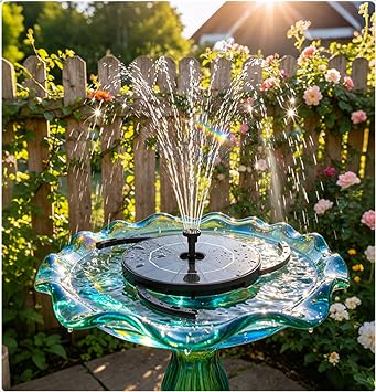 AISITIN Solar Fountain Pump for Bird Bath Upgraded 2026, Floating Solar Powered Water Fountain Built-in 1000mAh Battery with 7 Nozzles & 3 Integrated Bracket for Bird Bath and Outdoor Garden