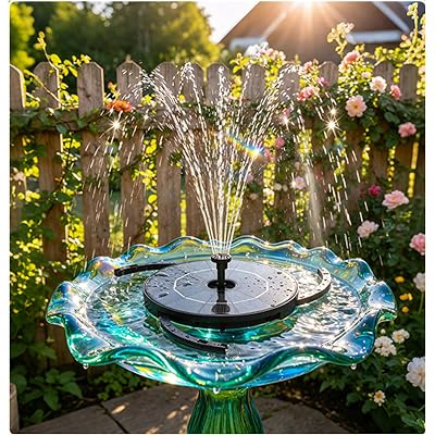AISITIN Solar Fountain Pump for Bird Bath Upgraded 2026, Floating Solar Powered Water Fountain Built-in 1000mAh Battery with 7 Nozzles & 3 Integrated Bracket for Bird Bath and Outdoor Garden
