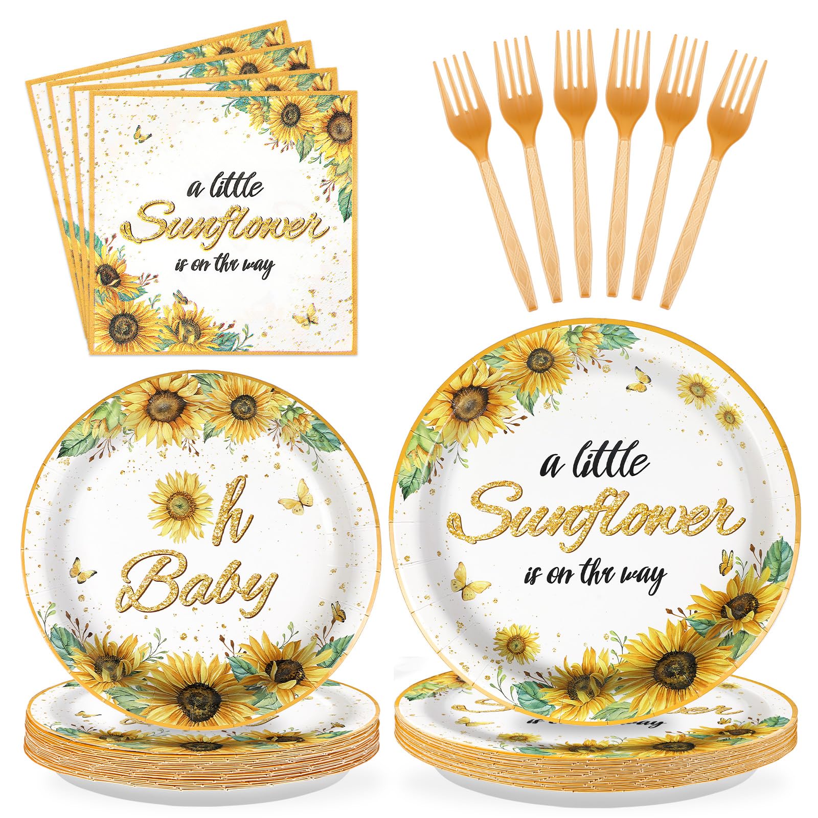 Grencian 96 Pcs Sunflower Baby Shower Decorations for Kids, Serves 24