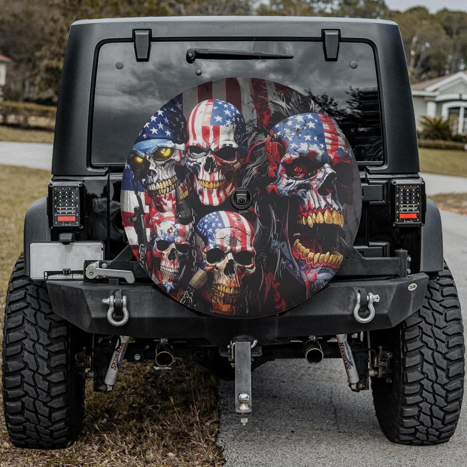 VanLich Shop Patriotic America Flag Skull Spare Tire Cover with/Without Backup Camera Hole – USA Skull Spare Tire Cover