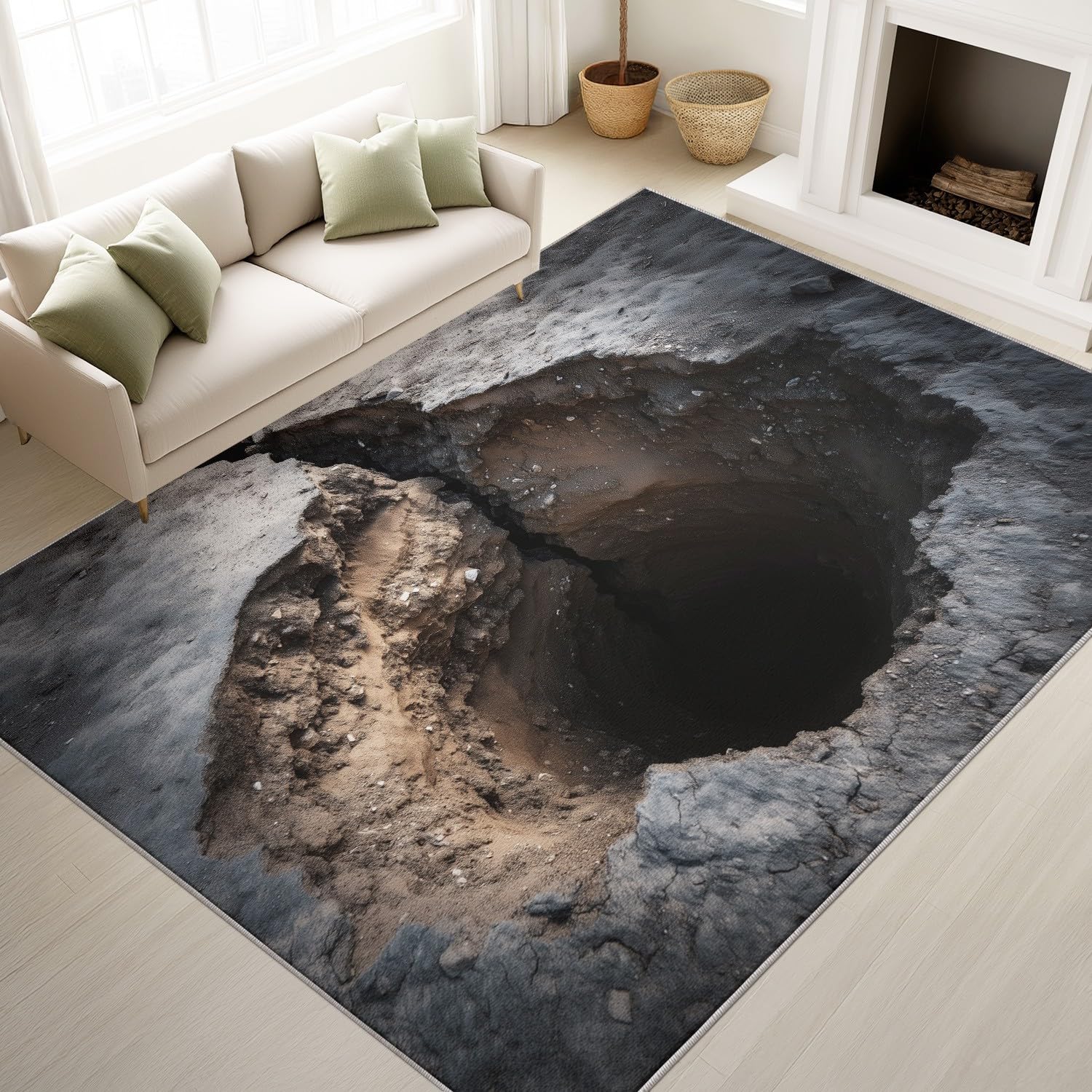 Moquette moelleuse salon et grand couloir tapis trompe l'œil décor volcanique 200x300