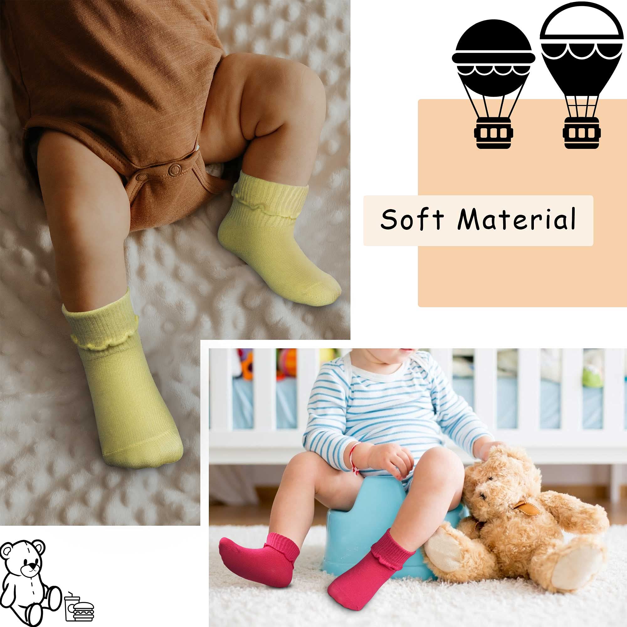 TRAMLE Baby Girls Socks 12 Pack Ruffle Ripple Edge Turn Cuff Ankle Socks Toddlers Infants (0-6 Age)