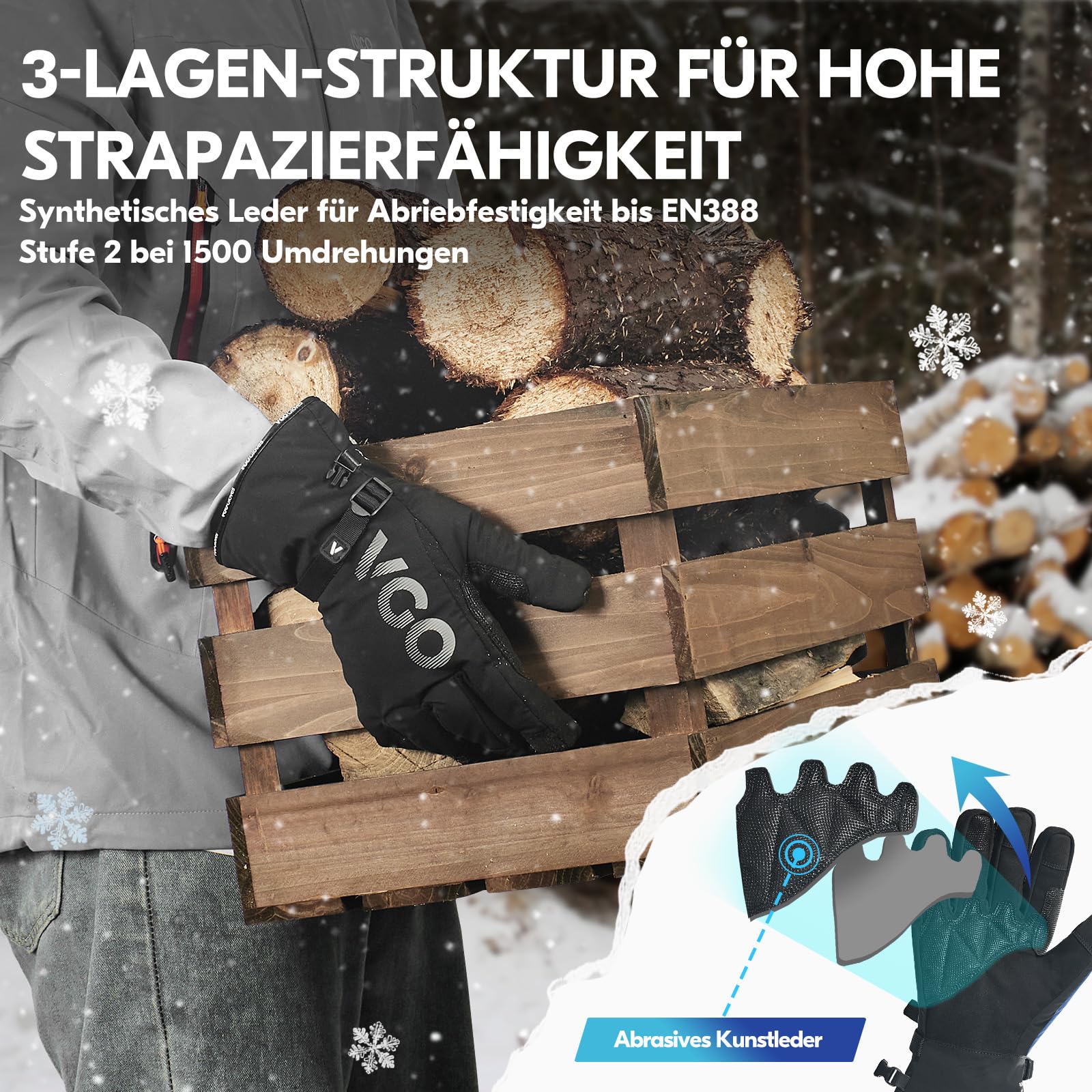 Vgo... 1 Paar wasserdichte Winterarbeitshandschuhe, Arbeitshandschuhe für kaltes Wetter，isolierte -20℃/-4°F Handschuhe(SL7761FLWP)