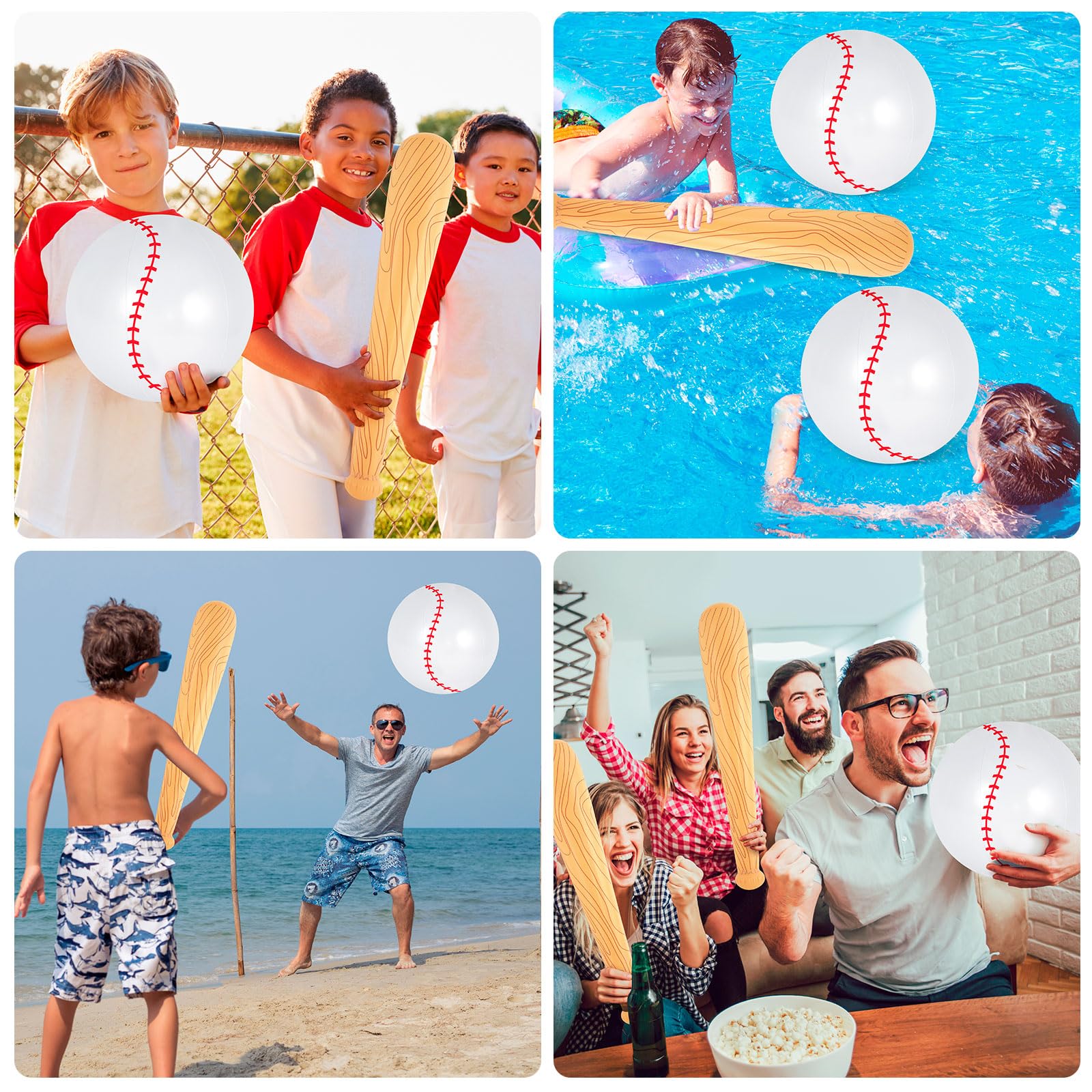 Juego de béisbol inflable de 3 piezas, pelota de playa de 11 pulgadas y bate inflable de 30 pulgadas, decoración de fiesta de playa para niños (amarillo) 7