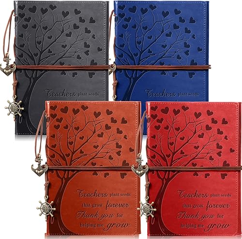 4 piezas de regalo de agradecimiento para profesores, 200 páginas, diario de cuero vintage Thank You for Helping Me Grow Teacher Notebook de fin de