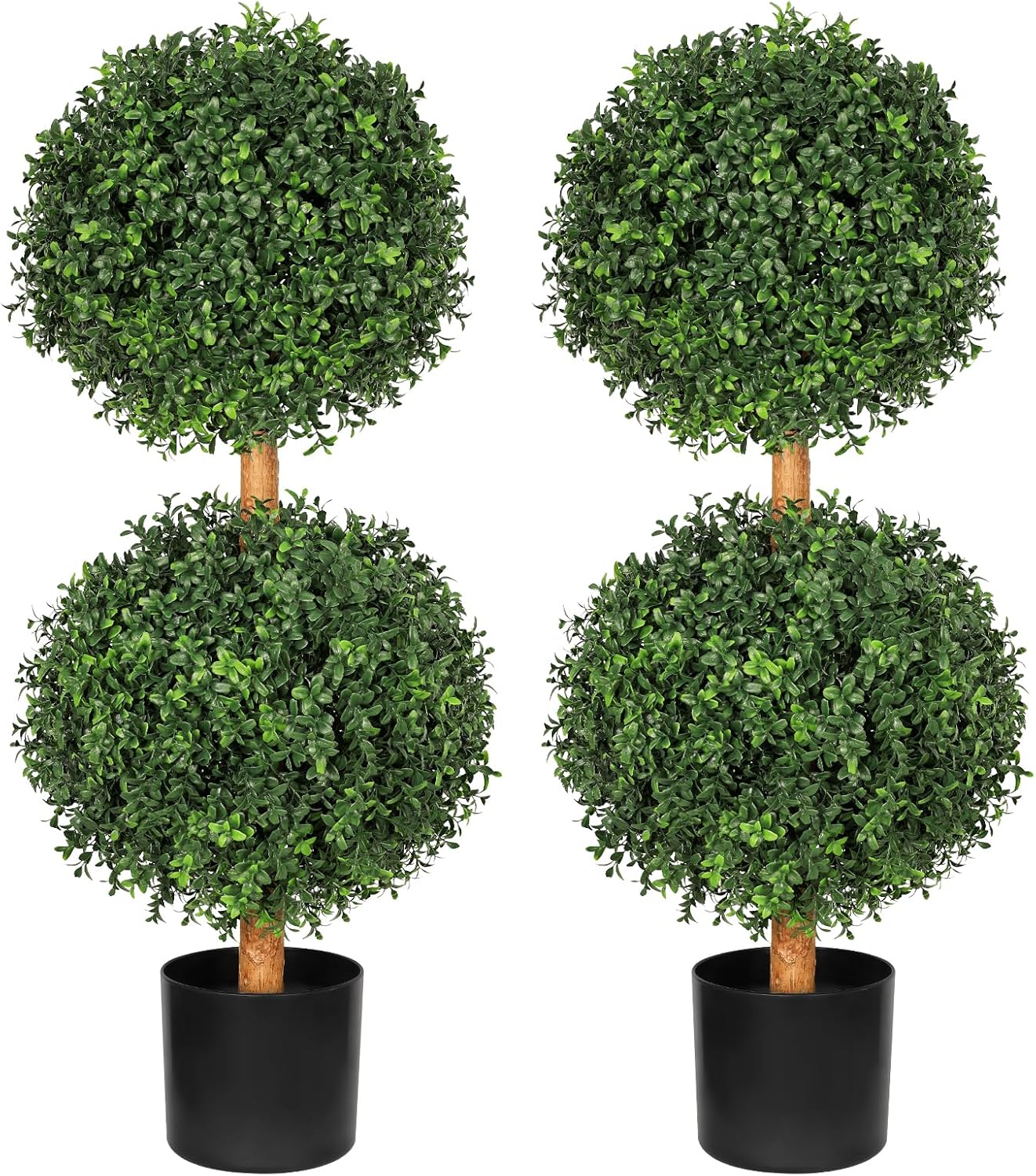 Artificial Boxwood Double Ball Topiary Trees, UV-Resistant Topiary Trees Artificial Outdoors, 3Ft-35 Evergreen Faux Boxwoods for Outdoor Front Porch Decor Home Patio, Set of 2 3ft (36 inch)