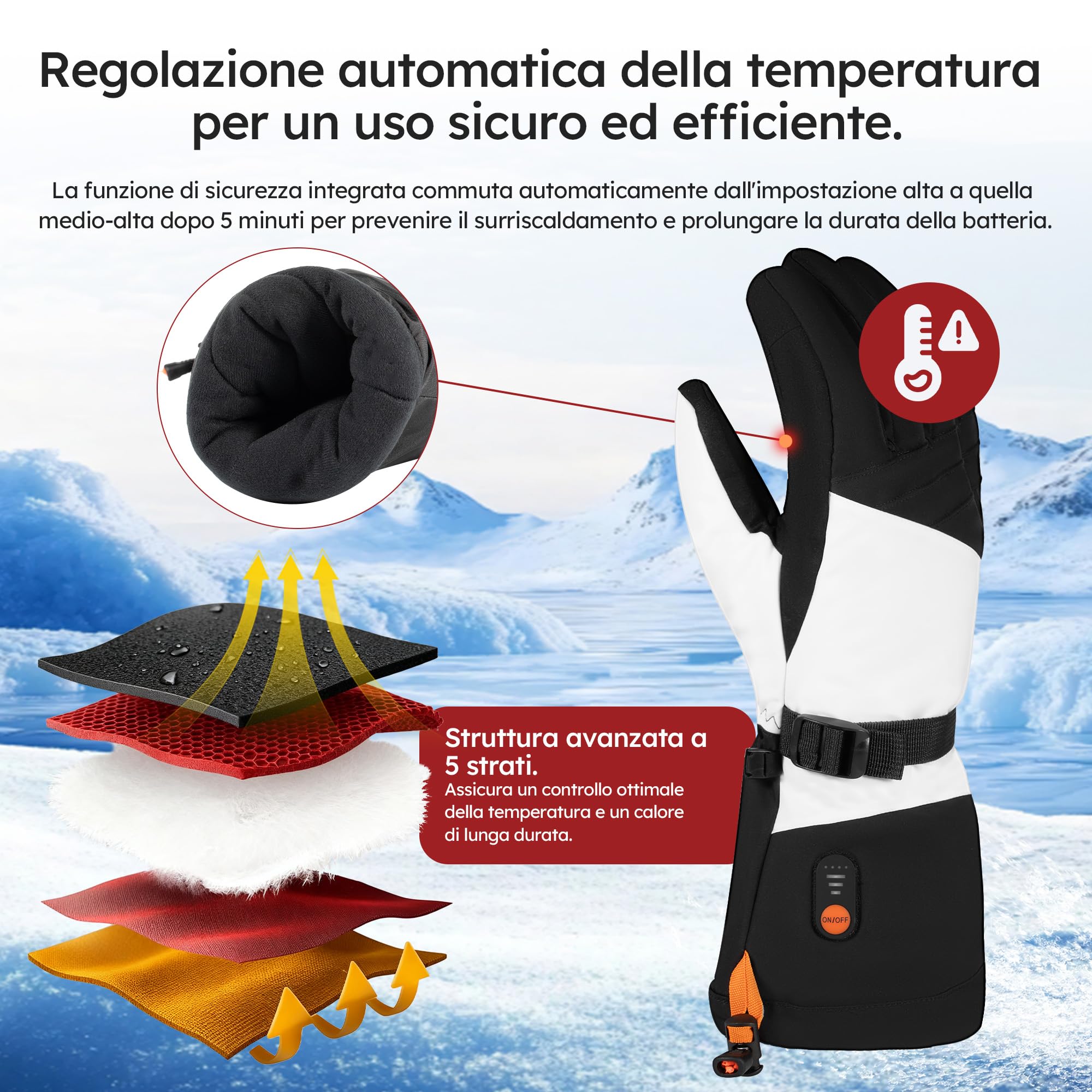 Guanti riscaldanti – Premium – 3 livelli – Guanti elettrici – Resistenti all'acqua e al vento – Guanti riscaldabili ricaricabili – Bianco – di Saaf