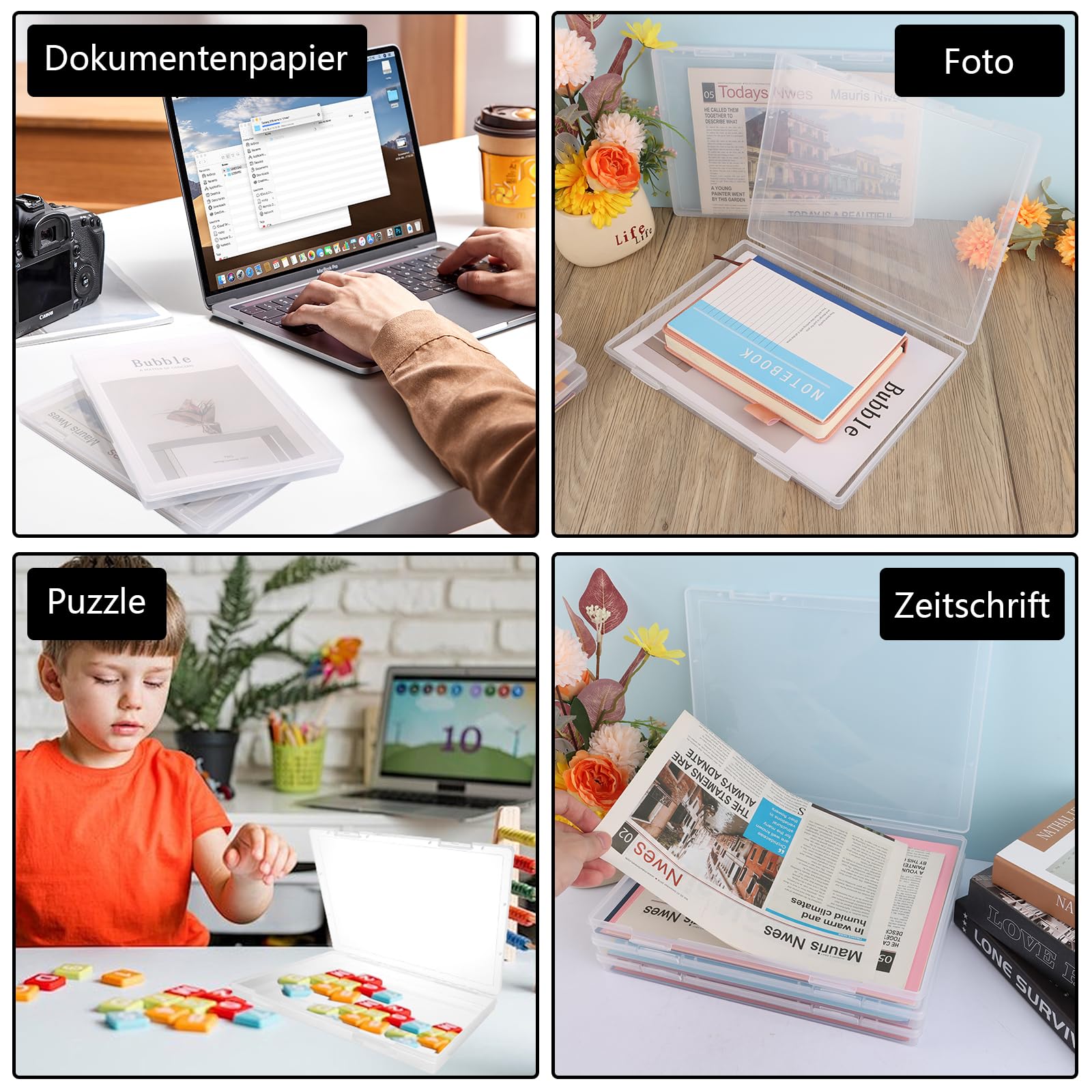 5 pièces Boîtes d'archivage A4 Boîtes de rangement polyvalentes en plastique fines résistantes aux chocs Robustes Organiseurs transparents A4 pour documents, lettres, albums de collection