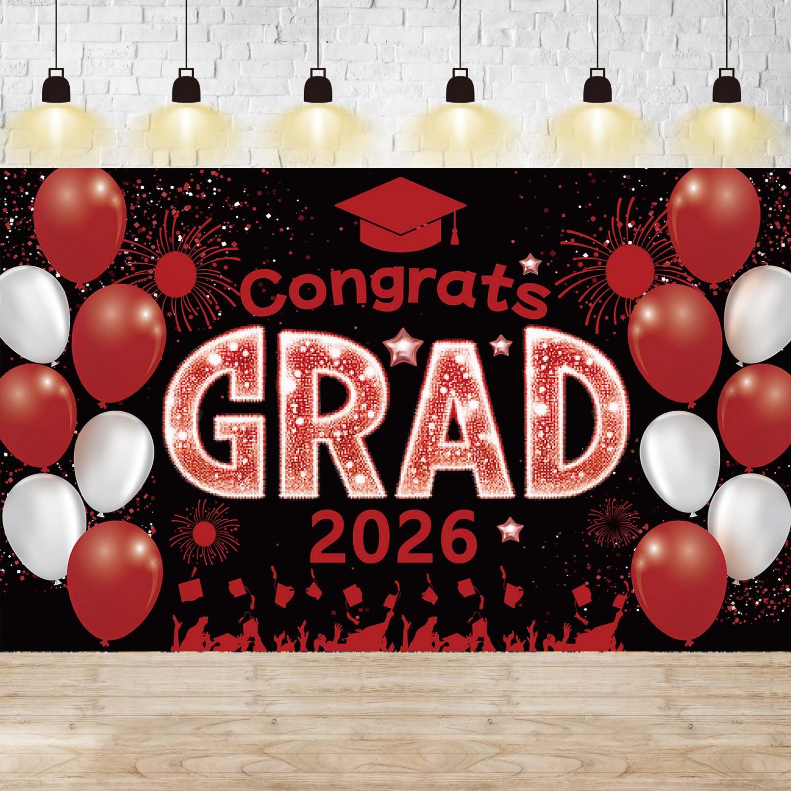 Congrats Grad 2026 Banner Red and Black Graduation Banner Red Graduation Party Decorations 2026 - Large Class of 2026 Photo Backdrop Party Supplies
