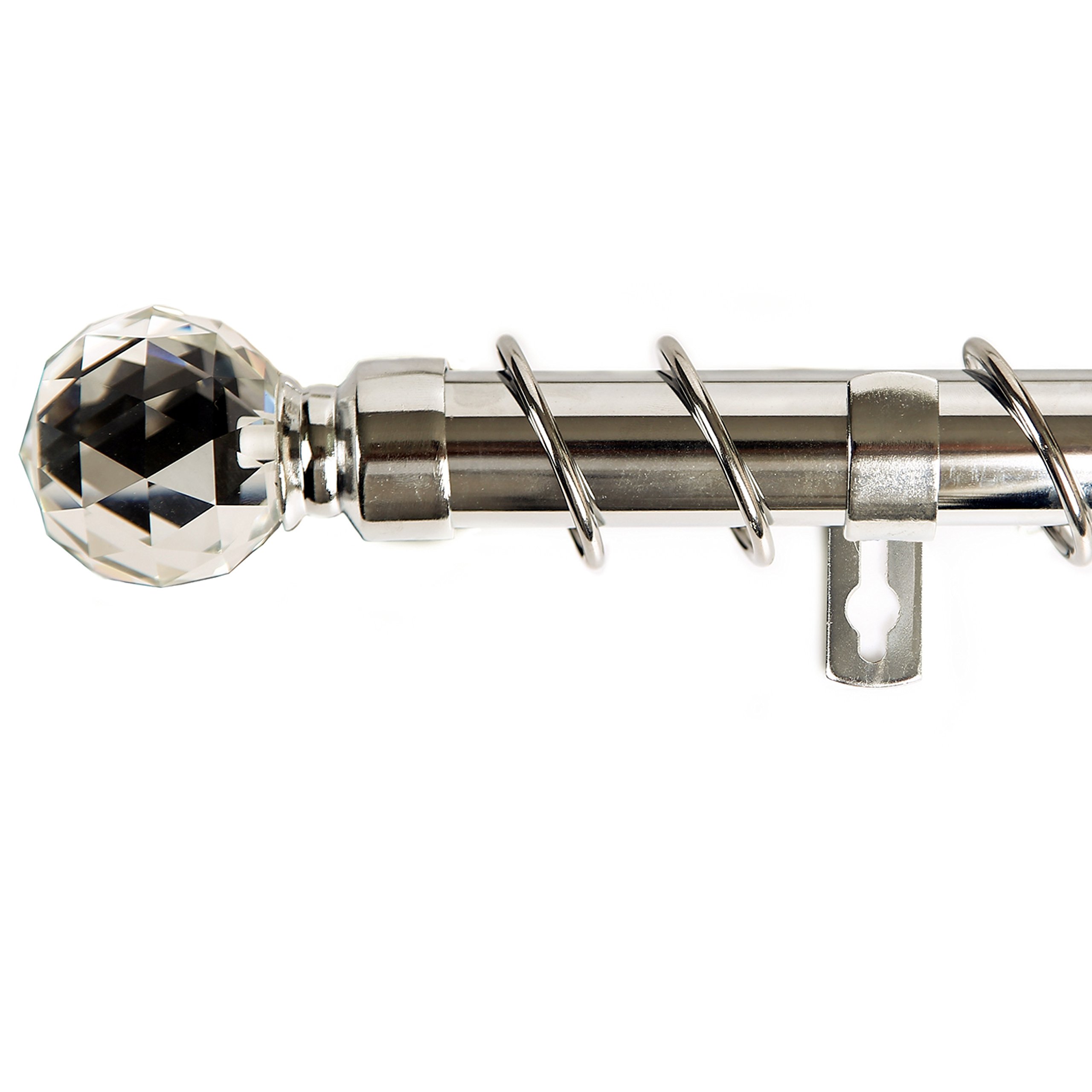 viceroy bedding Brushed Nickel 25mm - 28mm Telescopic Extendable Metal Ball Curtain Pole Rod, Rings, Crystal Finals & Fittings Set 48 to 83 inch (120cm - 210cm)
