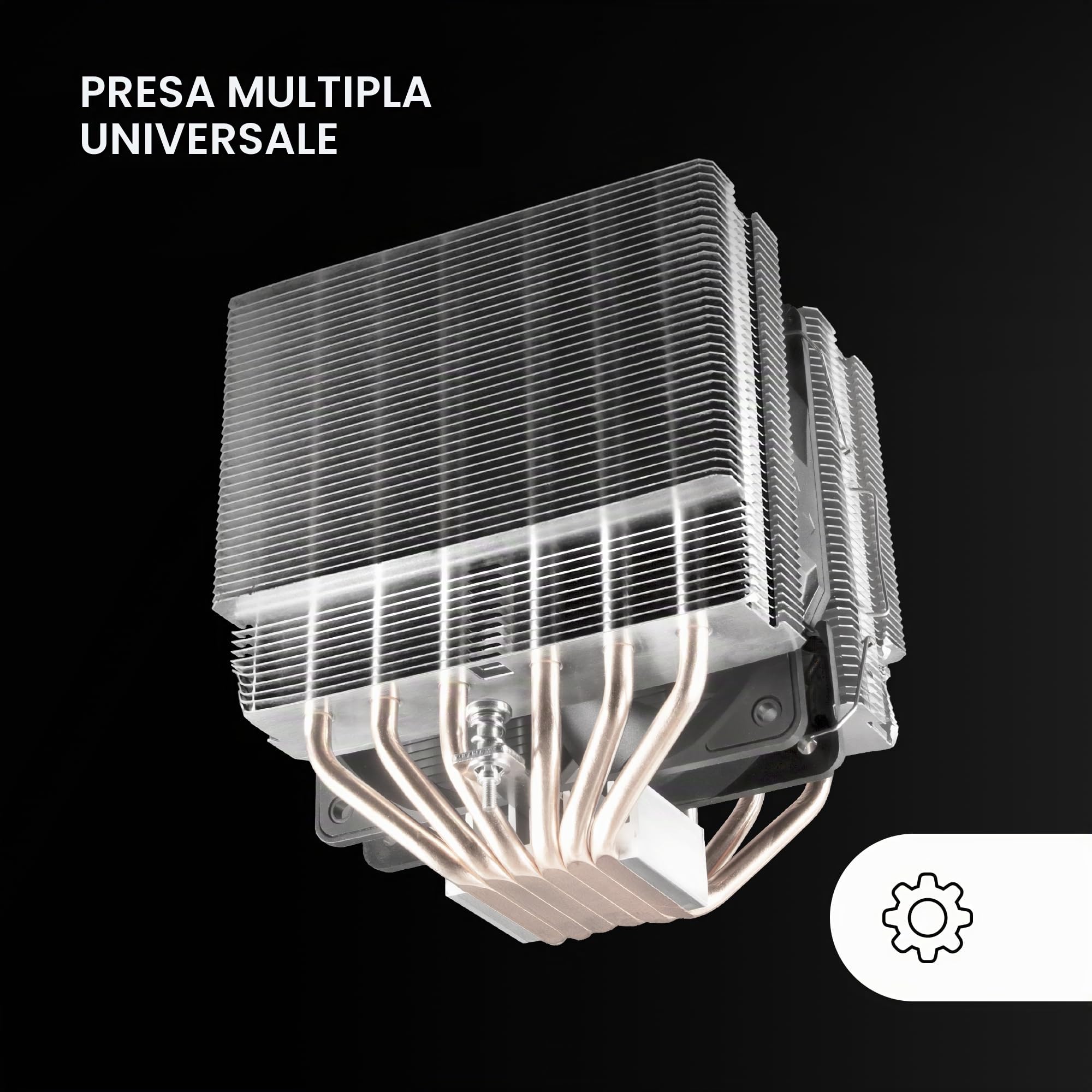 Mars Gaming MCPU-2T, Dissipatore CPU Doppia Torre, 6 Heatpipes HCT, TDP 280W, Ventola PWM 120mm Ultra-silenziosa, Multisocket Universale, Nero