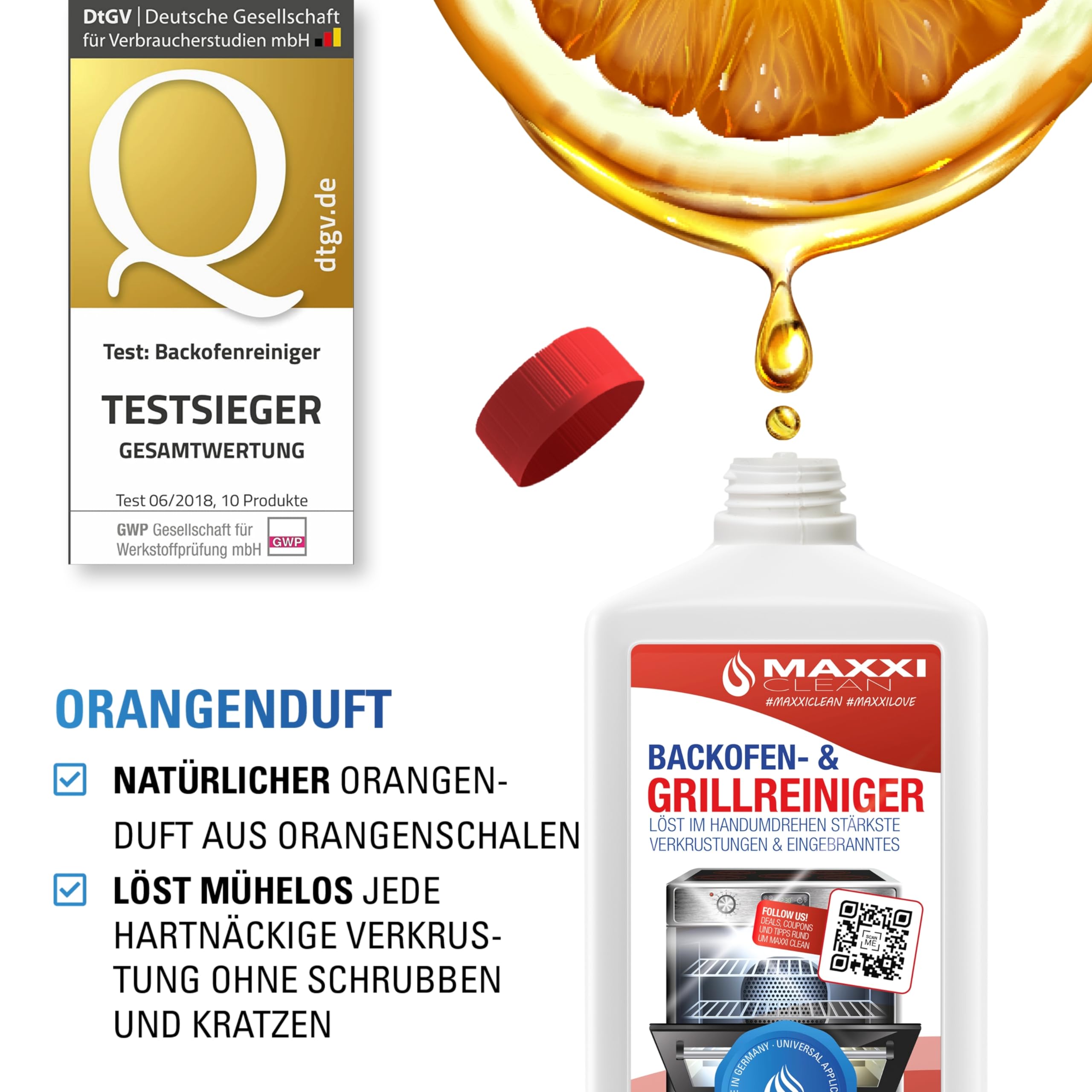 Maxxi Clean | Kit di pulizia per forno e grill | 750 ml di gel con 1 pennello | detergente e sgrassatore extra potente per forno, piano cottura e grill | scioglie le incrostazioni